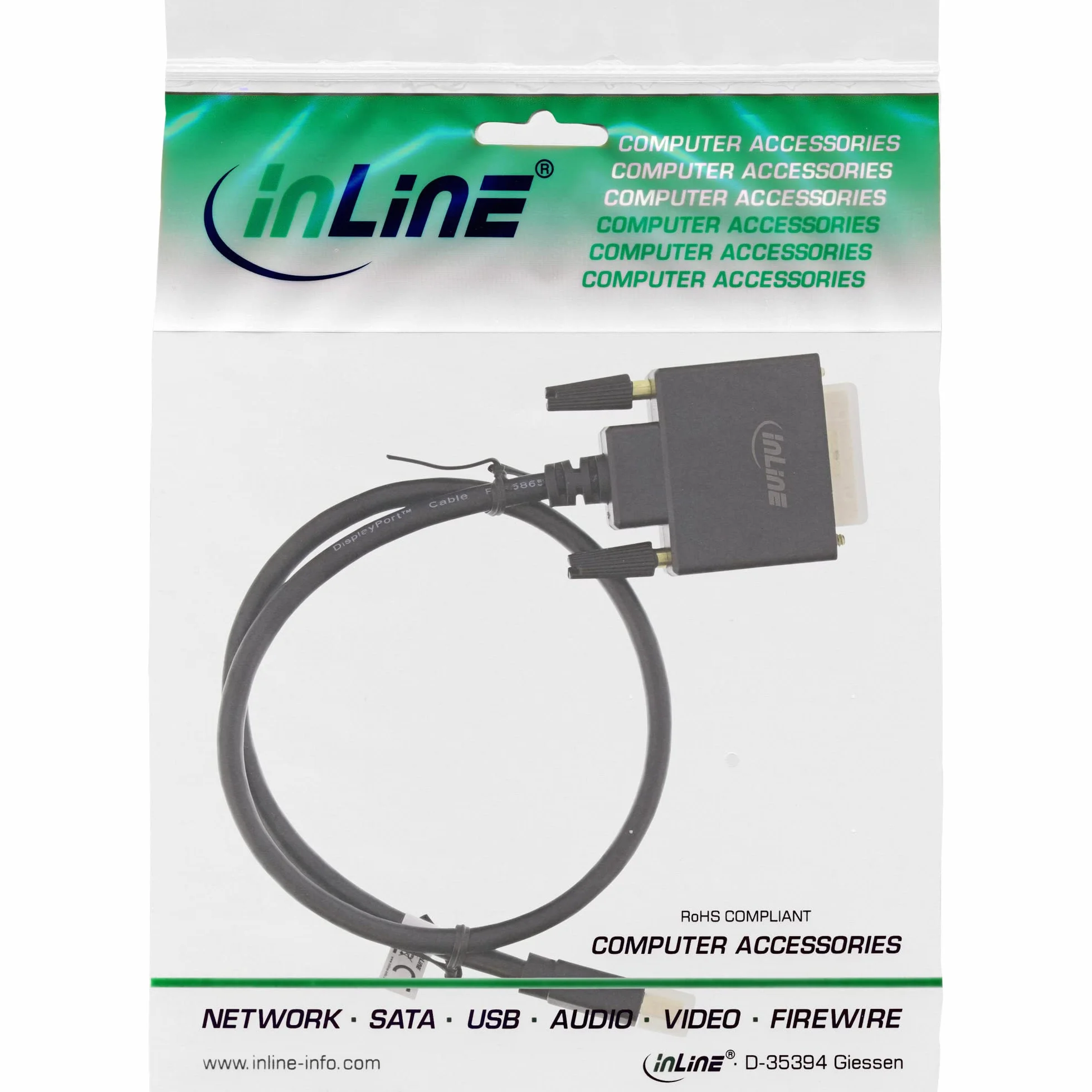 InLine 17226 Mini DisplayPort do kabla DVI, wtyczka Mini DisplayPort na DVI-D 24+1 wtyczka, czarny/złoty, 0,5 m