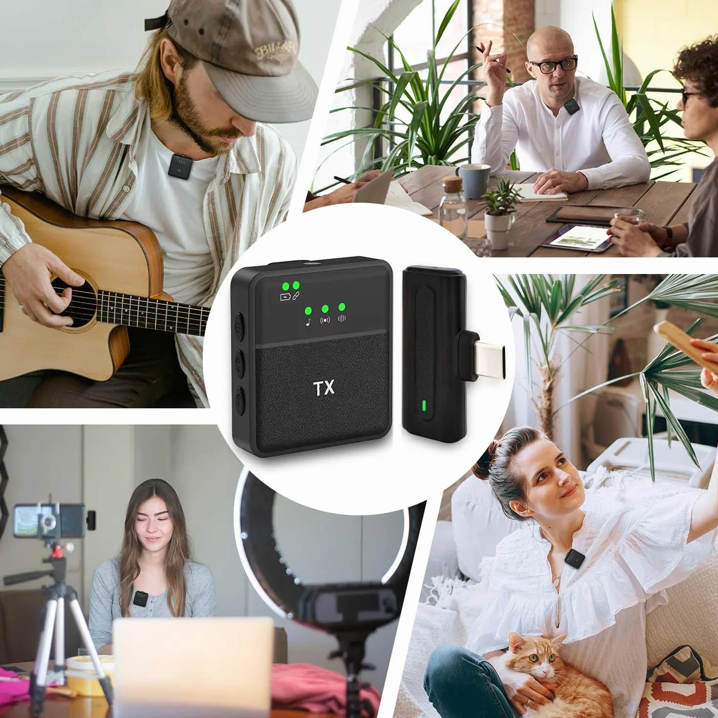 Kinizuxi Mikrofon bezprzewodowy do iPhone'a iPad Android i PC, 2,4 G Plug&Play Smartphone Mikrofon Mini Mic Bezprzewodowy mikrofon z 3 trybami dźwięku do nagrywania wideo, TikTok, YouTube, Vlog
