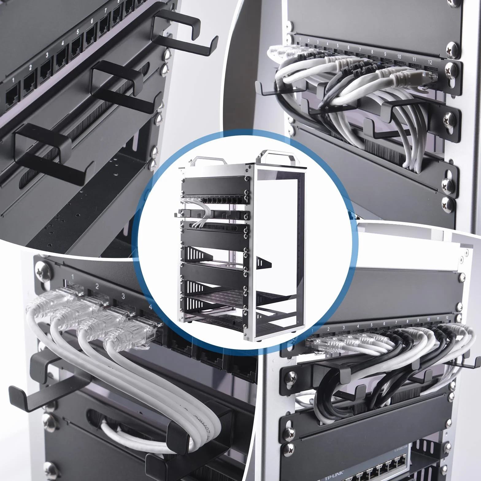 GeeekPi 10 Zoll Server-Rack 0,5U Rack Cable Management Panel z 3 pierścieniami D do DeskPi RackMate T1 i 10 Zoll Server Rack