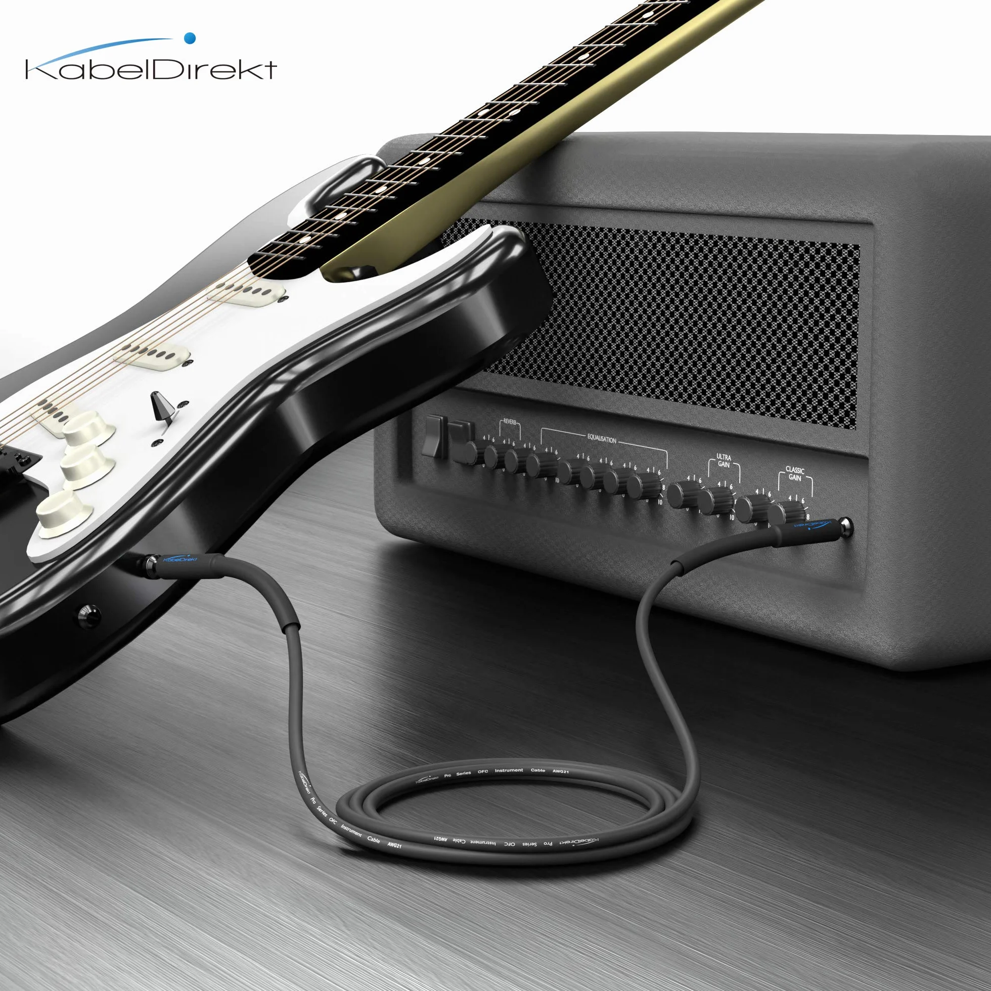 KabelDirekt – Mono przewód instrumentalny/do gitary, 6,3 mm – 5m (przewód audio służący do podłączania gitary elektrycznej czy basowej albo keyboardu do wzmacniacza) – PRO Series
