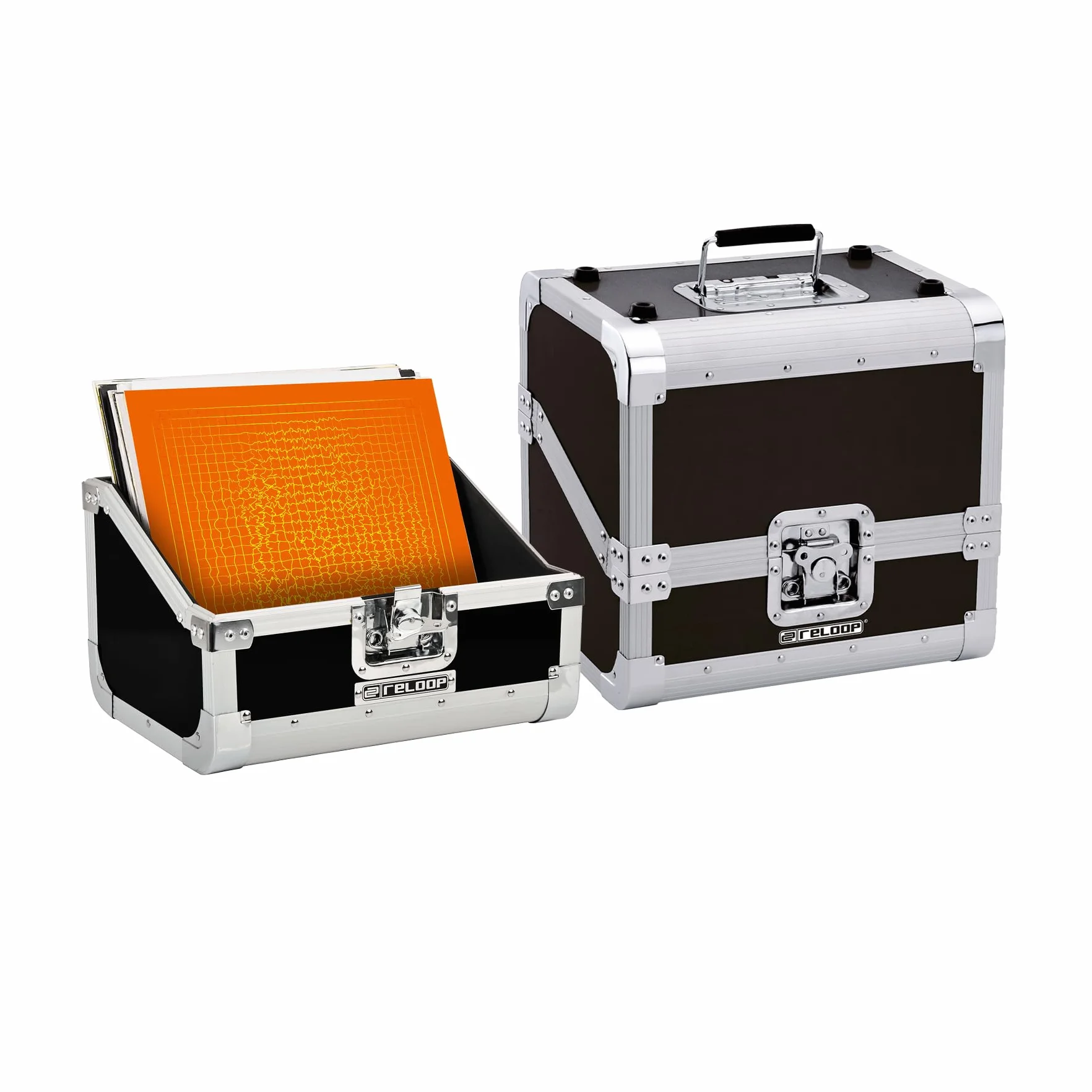 Reloop 80 Record Case Black – klasyczne płyty Case, zapięcia motylkowe, wyściółka piankowa, składany uchwyt do noszenia, czarny
