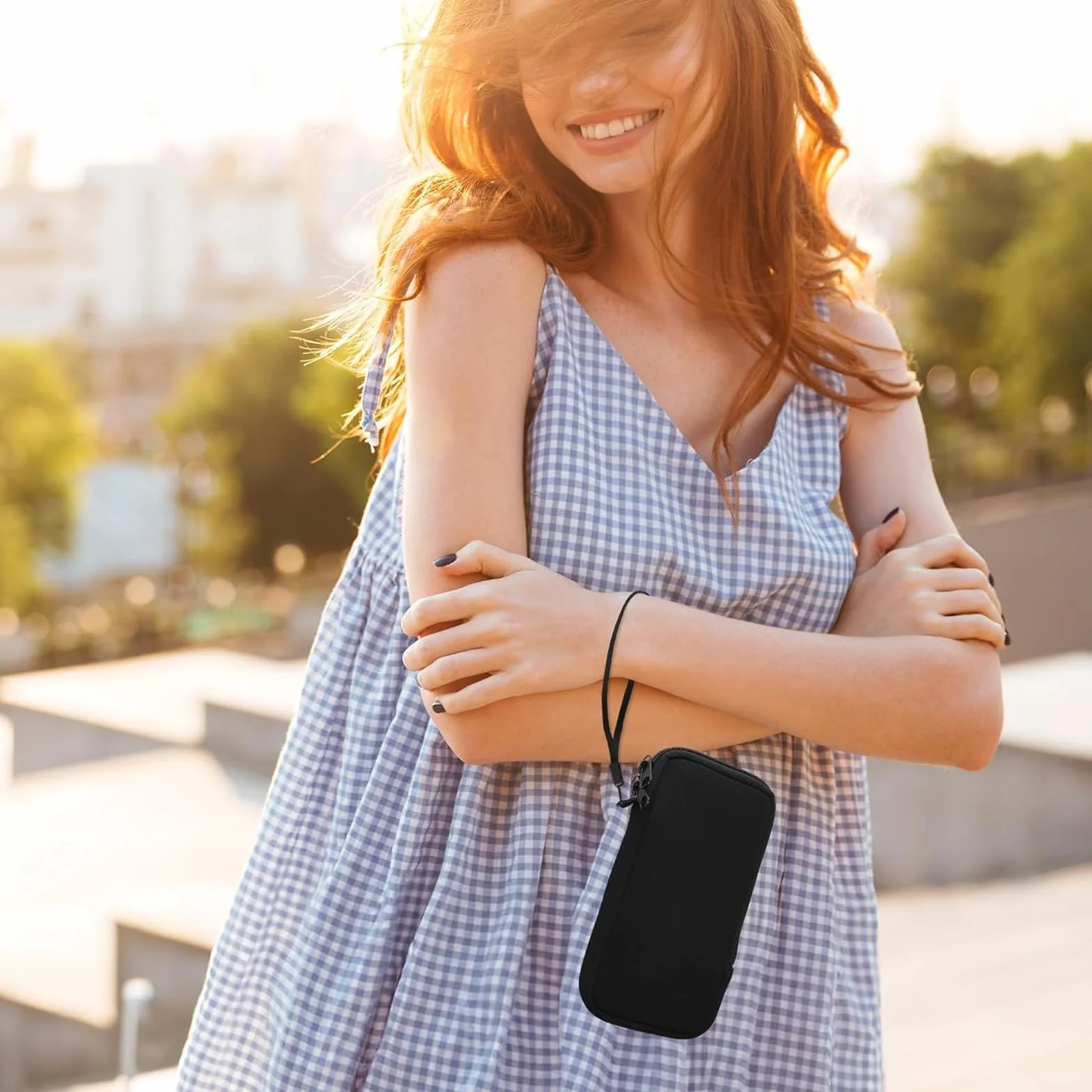 ZhouWei Etui na telefon komórkowy do smartfonów, 18,5 x 10 cm, uniwersalne etui z neoprenu, etui na telefon komórkowy ze sznurkiem i brelokiem do kluczy, do iPhone'a, Samsunga, Galaxy Google Pixel
