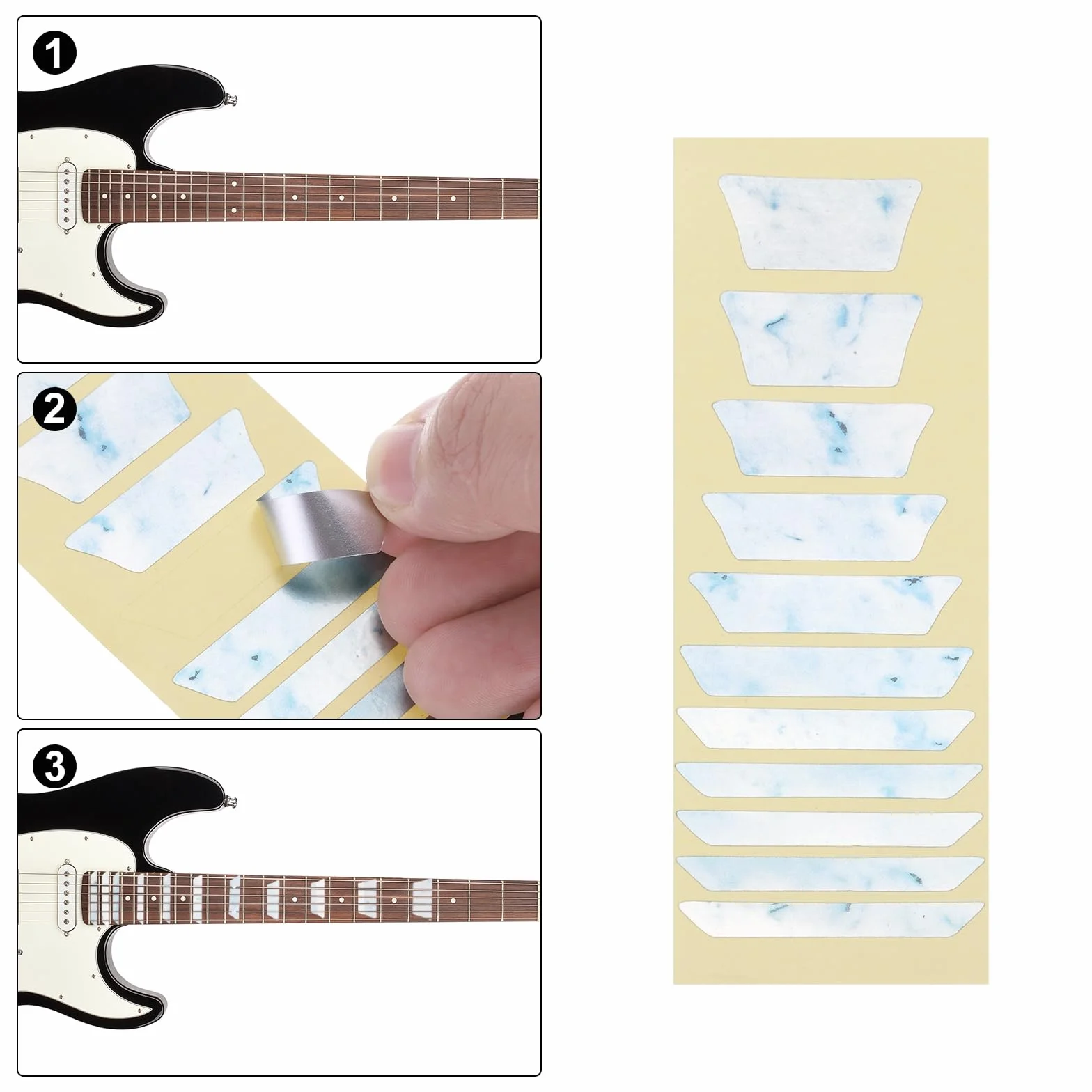 QUARKZMAN Naklejki na podstrunnicę gitarowe naklejki na gitarę i trapezowe naklejki do wstawiania gitar muzycznych gitar basowych gitar akustycznych kolorowa muszla