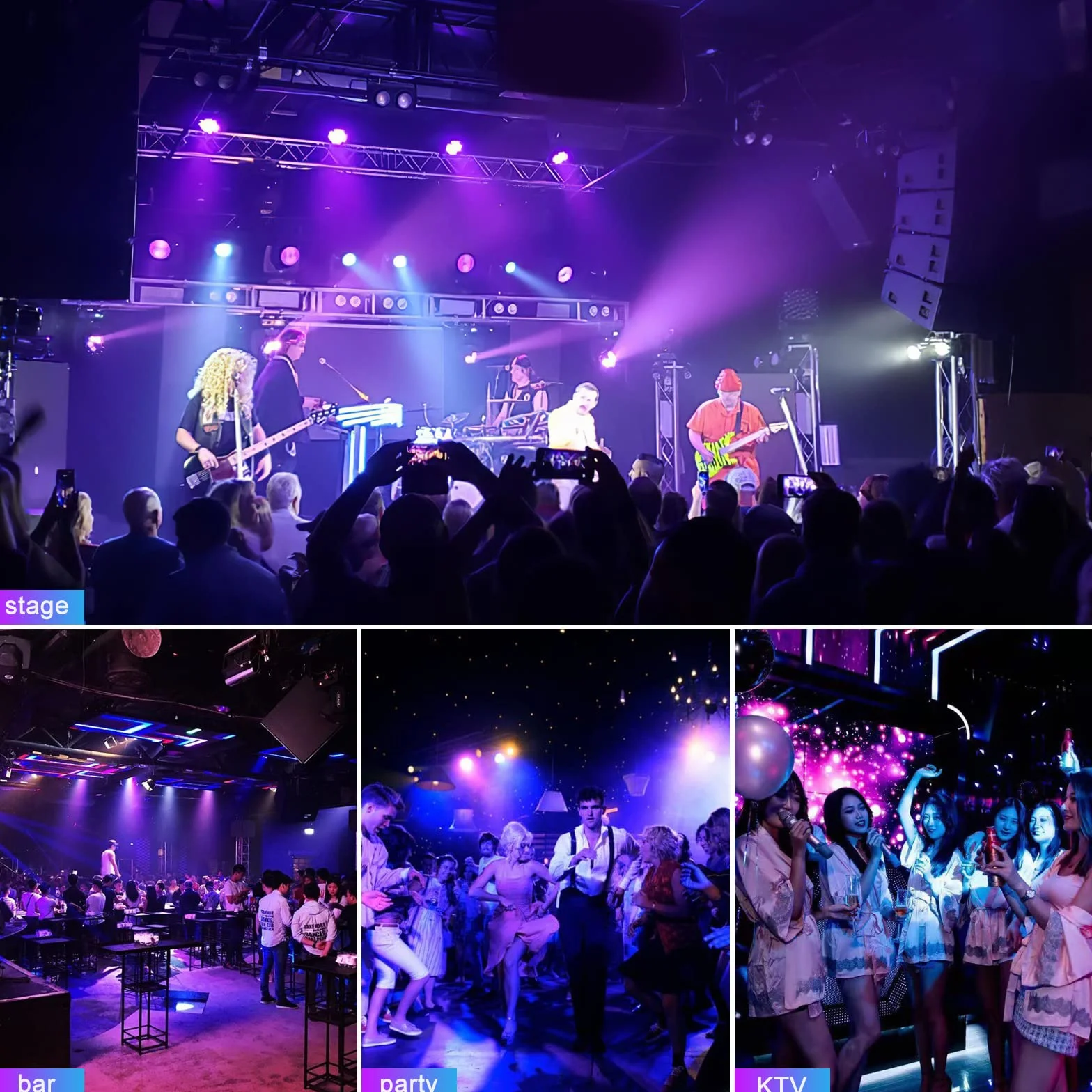 BETOPPER Reflektor LED 54 x 3 W, sterowanie muzyką/DMX512, RGB 3 w 1, 7 kolorów, oświetlenie sceniczne LED, do klubu, baru, na koncert,