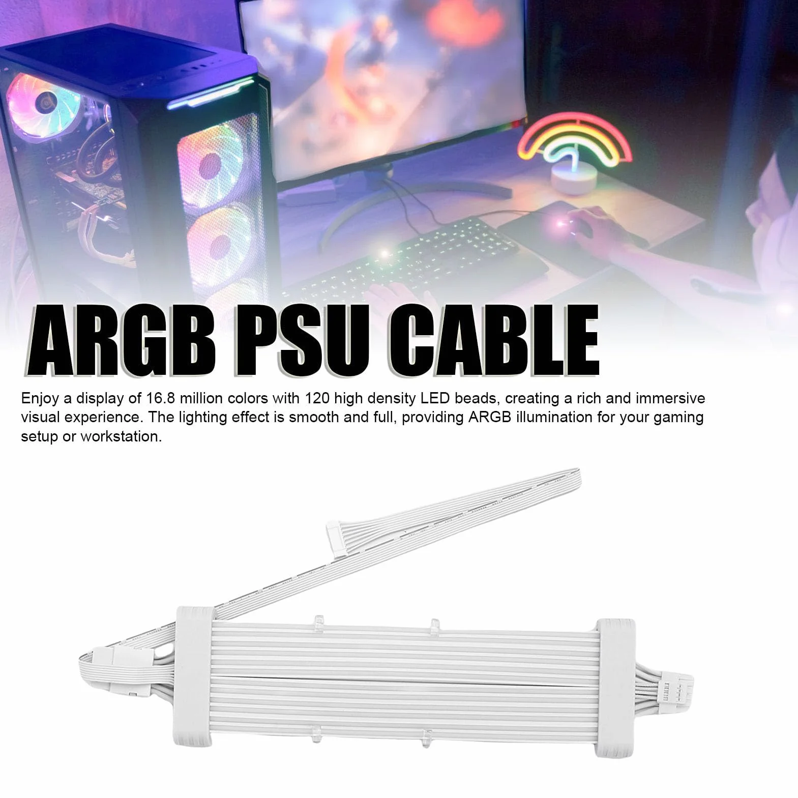 Acouto Kabel Zasilacza ARGB 5V Taśmy LED do Komputera PC Przedłużacz Zasilacza Płyty Głównej Linia Neonowa Dekoracja Obudowy Komputera GPU-16 Biały Kontroler SK3 Biały Używany Obudowa Paska H Kabel
