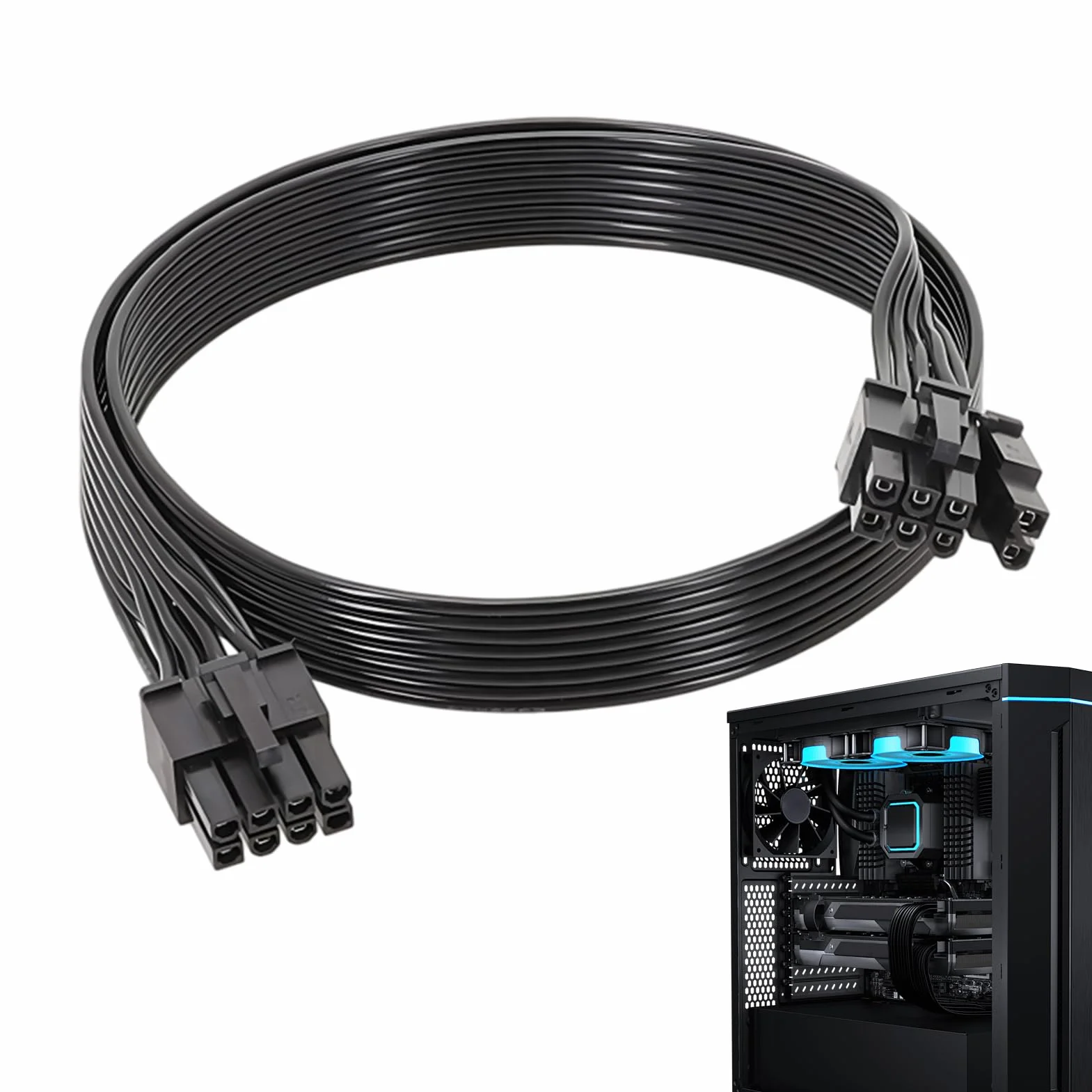 Be Quiet 8-biegunowy kabel zasilający GPU, 8-stykowy wtyk ATX na 6+2-PCIe, kabel PCIE do kart graficznych, 60 cm, 18AWG, kompatybilny z zasilaczami Seasonic