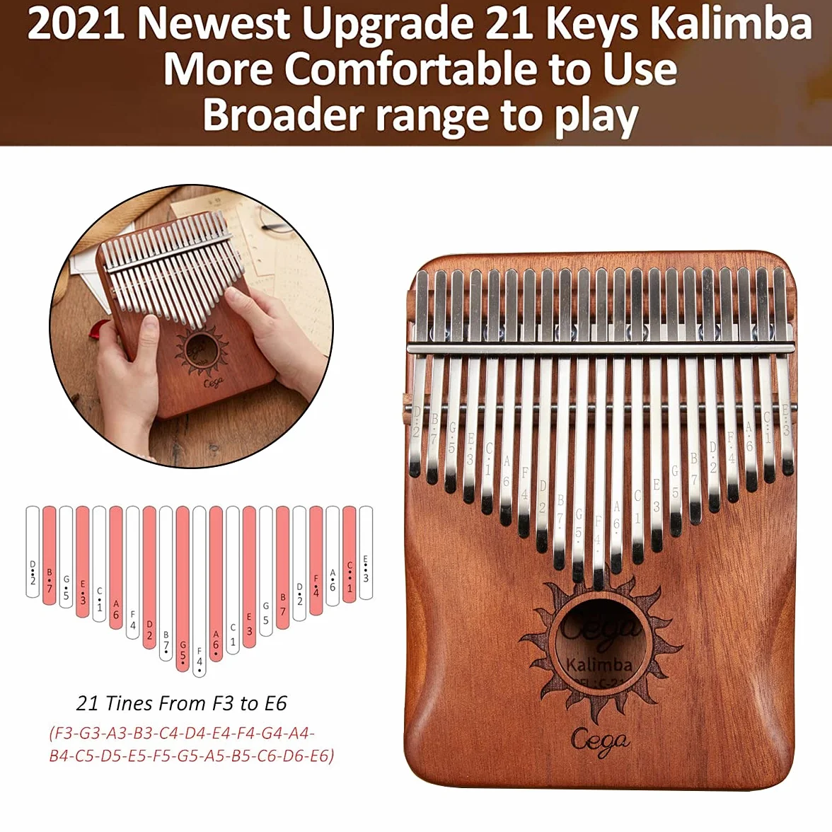 Kalimba kciuk pianino 21 klawiszy przenośny Thumb pianino Marimba z młotkiem tuningowym zestaw