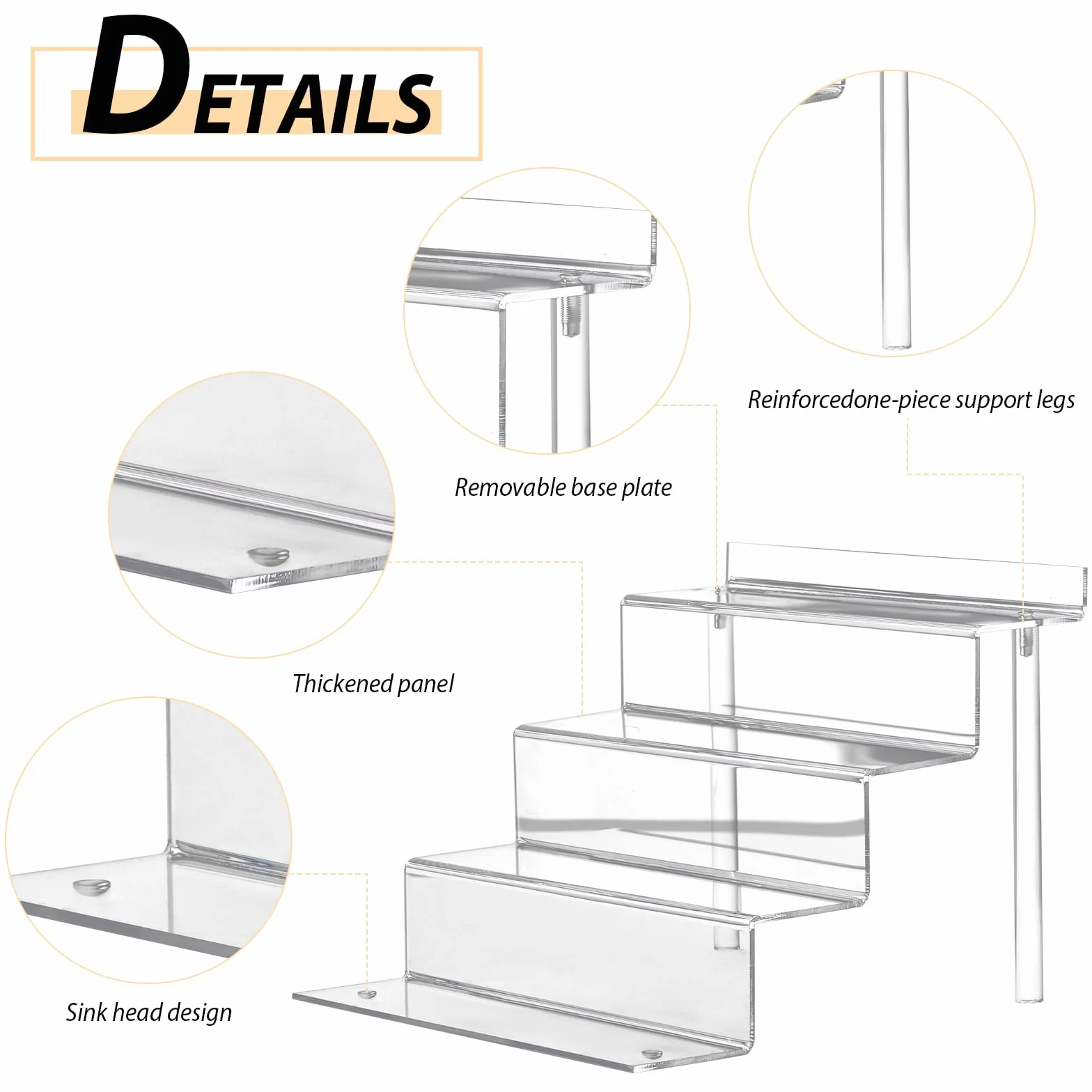 Stojak akrylowy, 4-poziomowy stojak na perfumy, mały, stojak wystawowy, schody, półka na perfumy, blat stołu, przezroczysty akrylowy wyświetlacz do figurek Funko Pop, babeczek, deserów