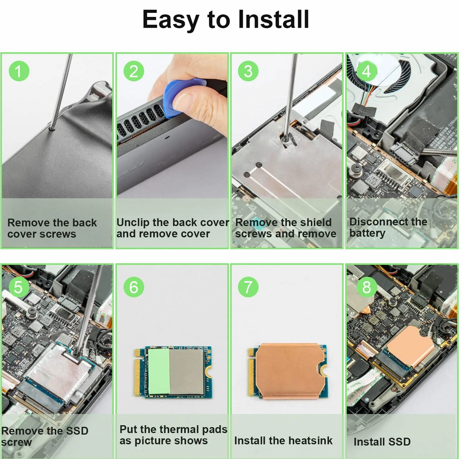 Steam Deck Radiator SSD Podkładka Termiczna, M.2 2230 NVME SSD Miedziany Radiator Chłodzenie Pasta Termiczna Narzędzie do Otwierania Tylnej Pokrywy, Zestaw Naprawczy do Stream