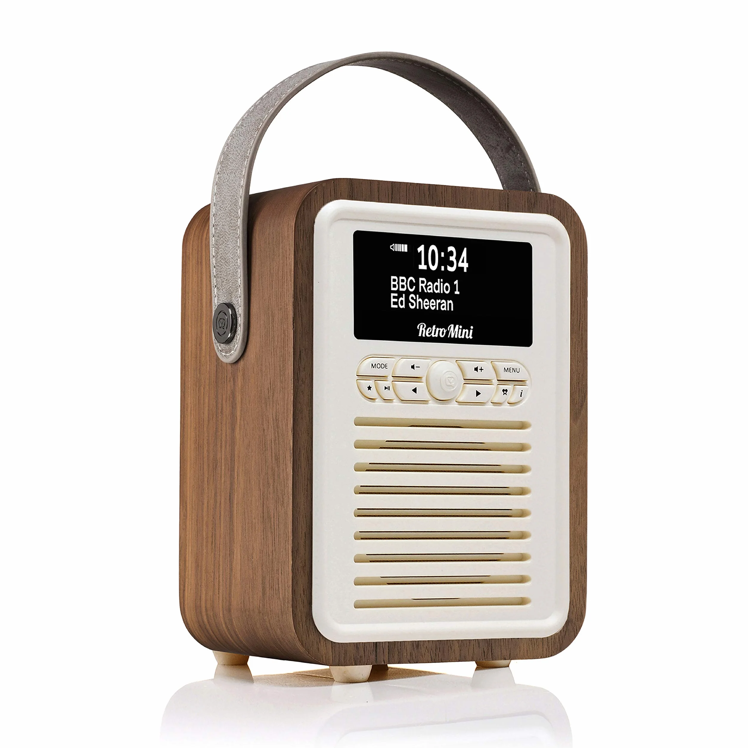 VQ Retro Mini DAB Plus/DAB Radio z Bluetooth, FM i Funkcją Budzika - Zasilane z Sieci i Baterii Przenośne Radio z Anteną, Gniazdkiem Słuchawkowym i Portem USB do Ładowania - Orzech