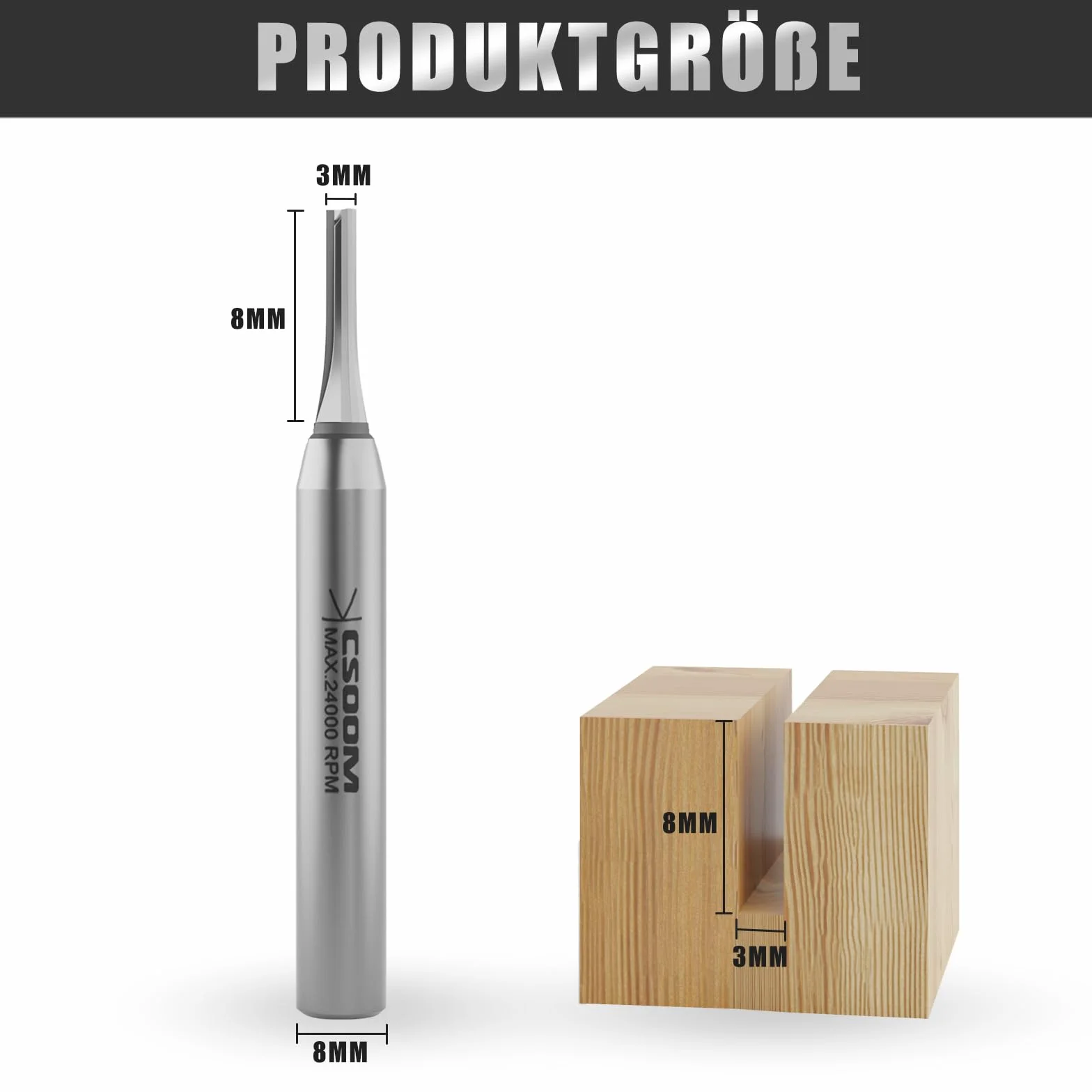CSOOM TCT-Professional frez do rowków trzonek 8 mm, szlifierka prosta CNC, frez do drewna, nadaje się do przycinania i frezowania rowków 3 mm
