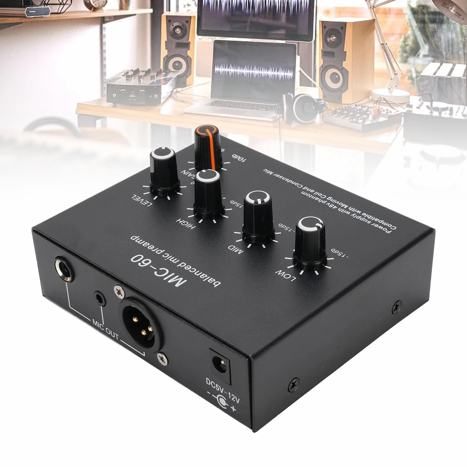 Przedwzmacniacz mikrofonowy 48 V XLR 3,5 mm 6,35 mm do mikrofonów dynamicznych i kondensatorowych z kablem XLR