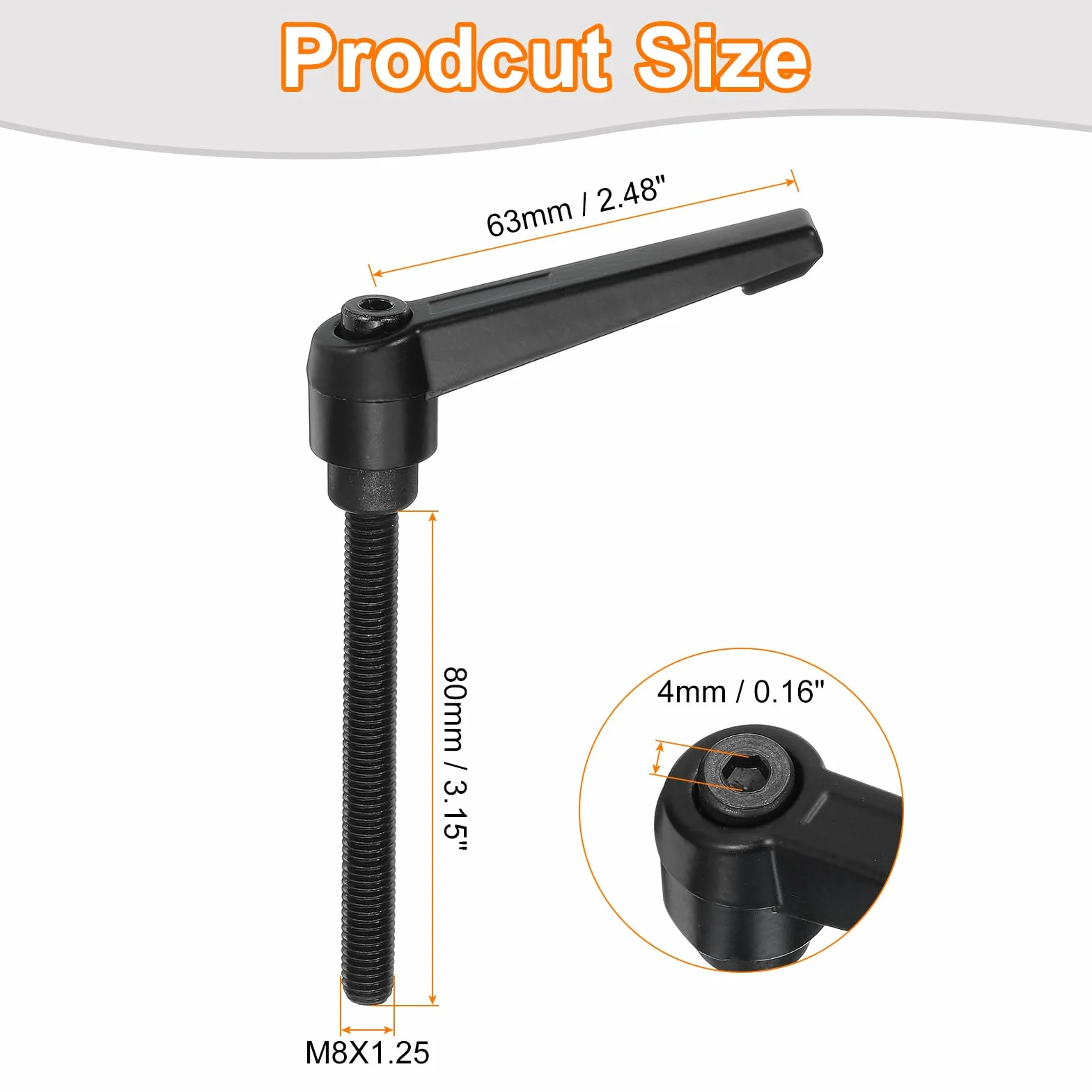 QUARKZMAN M8 x 80 mm regulowany uchwyt mocujący męski przycisk grzechotki zwalniający dźwignia blokująca, regulowana metalowa rączka do tokarki maszyn, czarna