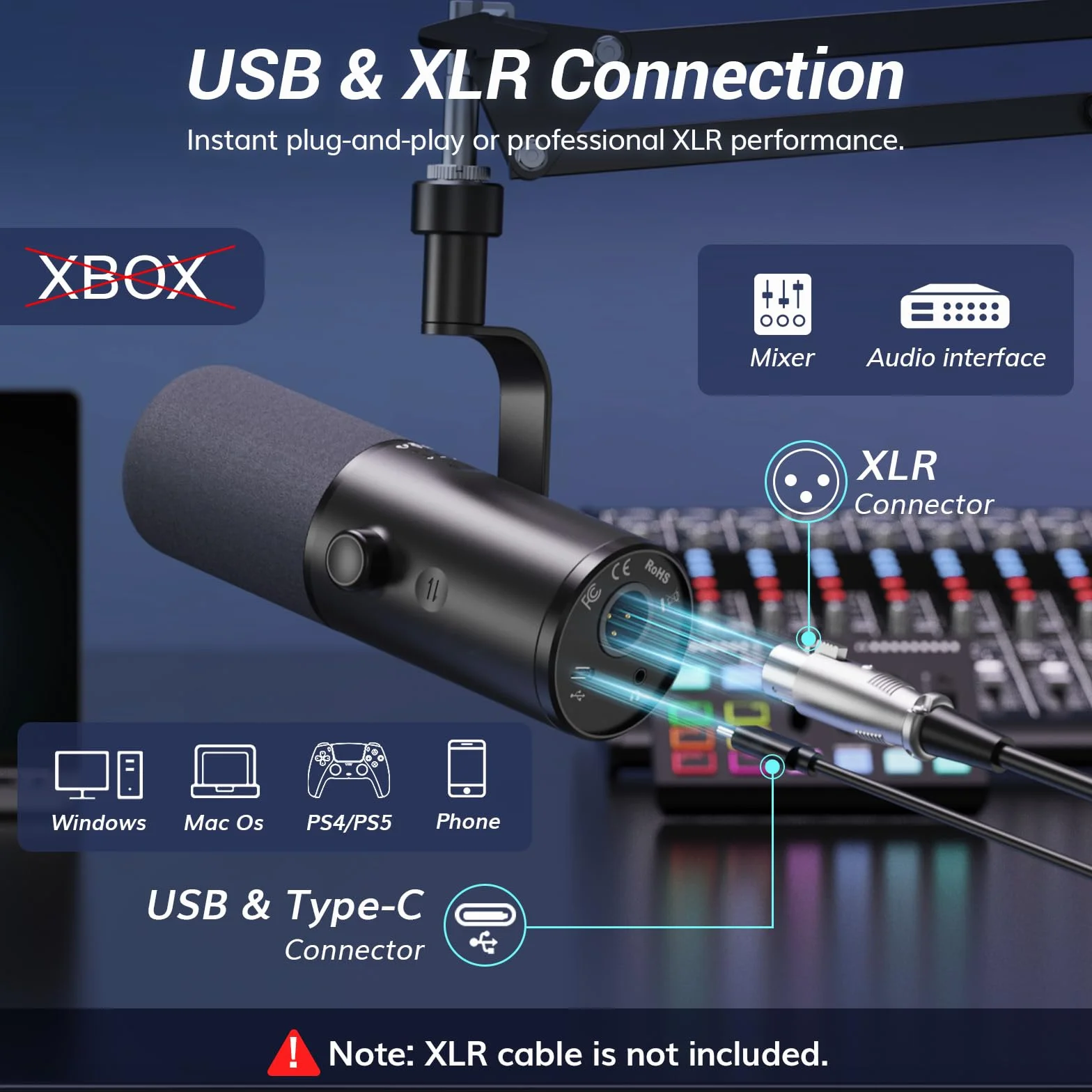 TONOR USB/XLR Dynamiczny Mikrofon Gamingowy do PC, Kardioidalny Mikrofon Studyjny z Ramieniem do Podcastów, Streamingu i Nagrywania, Gniazdo 3,5 mm, Przycisk Wyciszenia, TD510 AIR+H