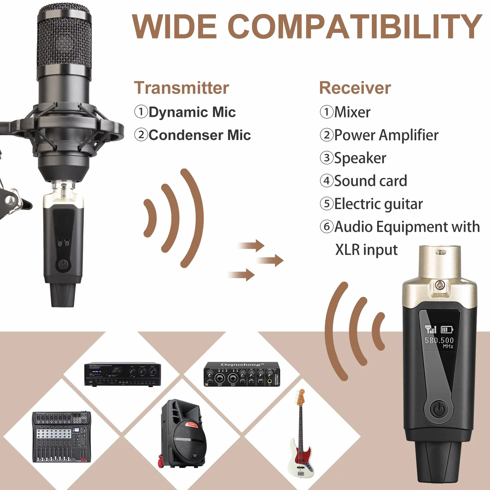 Depusheng T9 Mikrofon bezprzewodowy XLR Nadajnik i odbiornik bezprzewodowy XLR do mikrofonów dynamicznych i pojemnościowych, miksera, głośników, interfejsu audio
