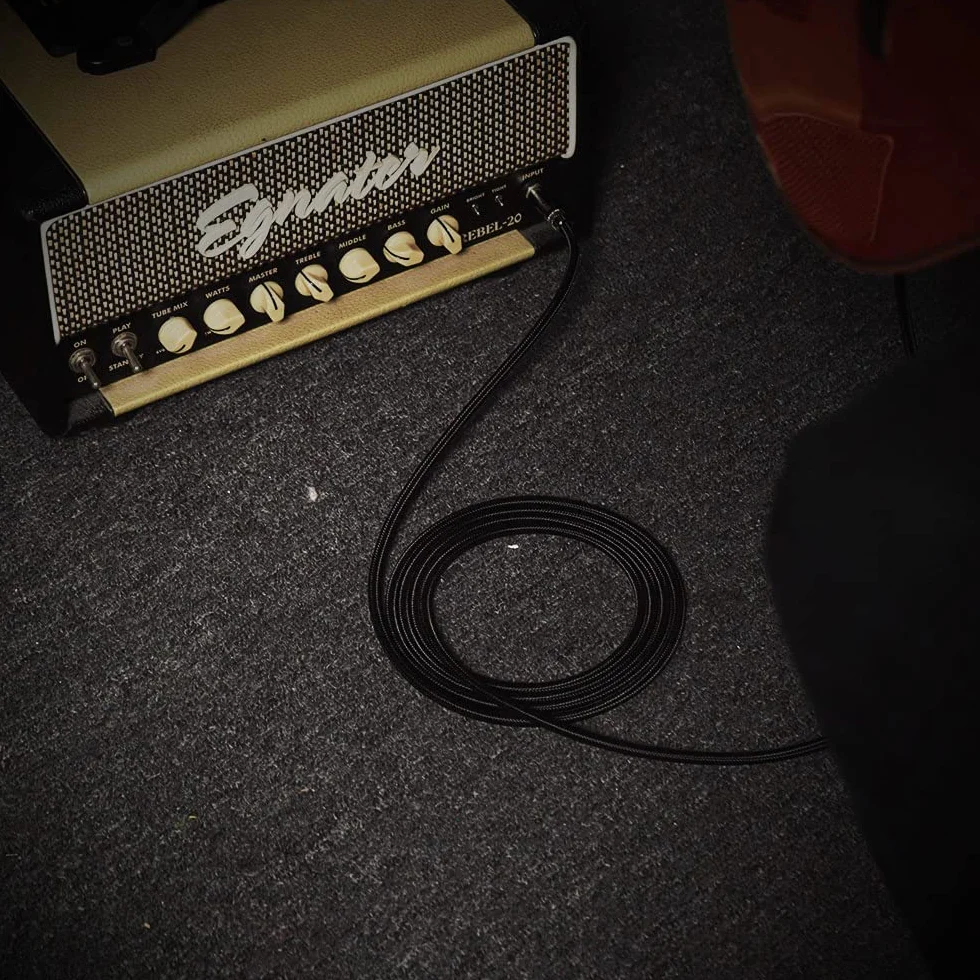 SONICAKE 3 m kabel do instrumentów gitarowych, 6,3 mm, ochrona przed hałasem, z wtyczką kątową i standardowym jack, czarny