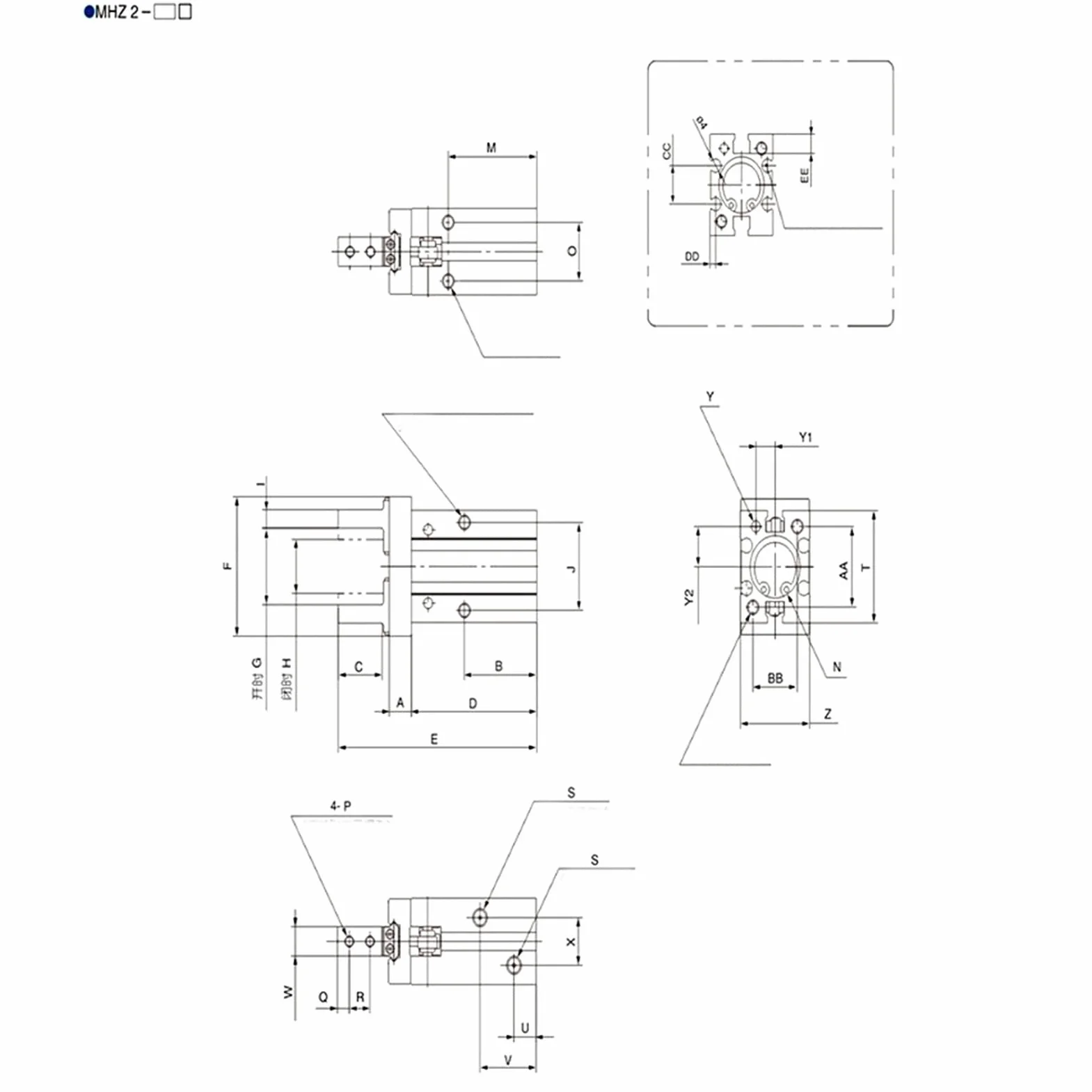 MHZ2 stalowy pneumatyczny cylinder na palec dwustronny chwytak pneumatyczny siłownik pneumatyczny (MHZ2-16D)