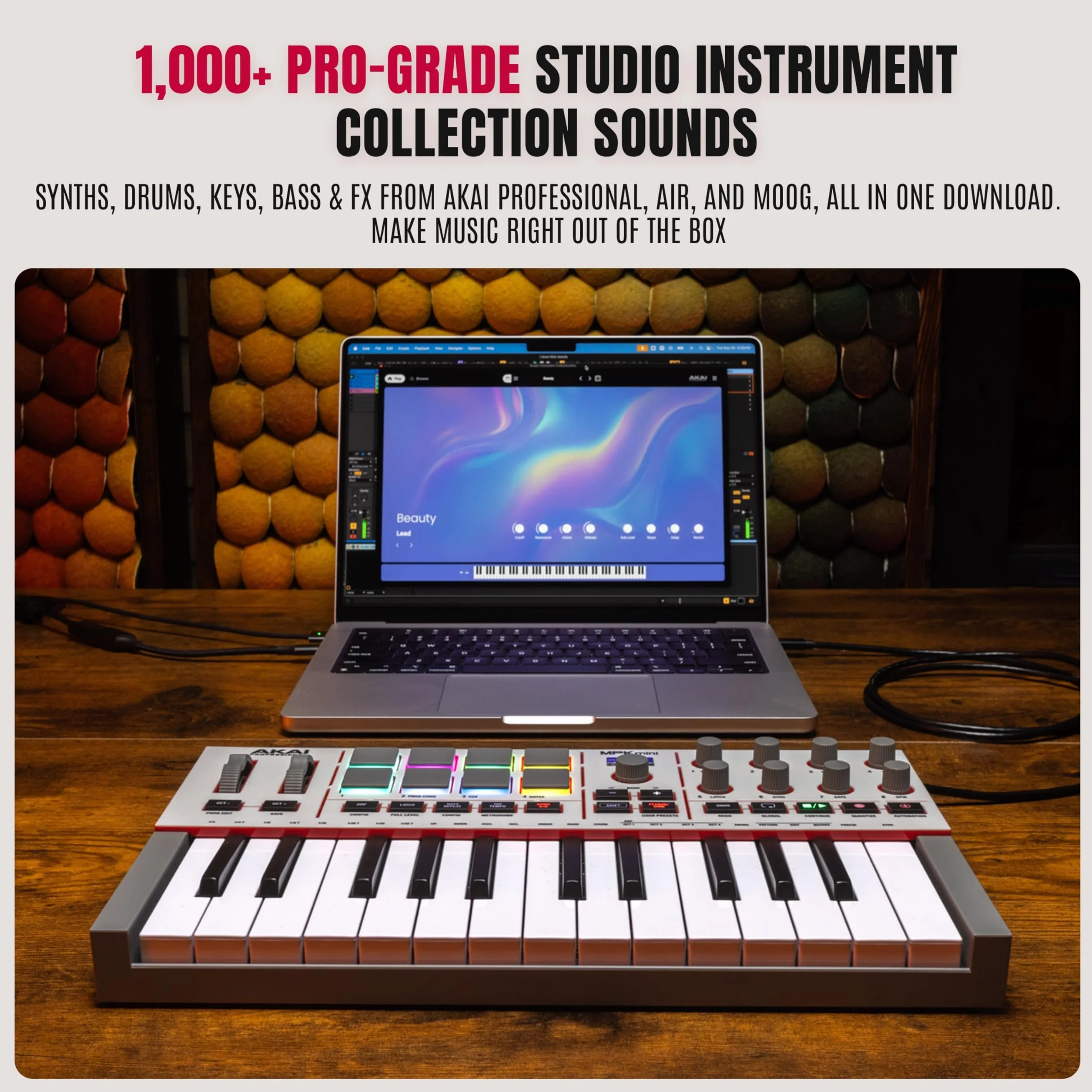Akai Professional MPK Mini IV Klawiatura MIDI USB-C dla Początkujących i Producentów- Pady Perkusyjne MPC, Koła Pitch & Mod, Oprogramowanie do Produkcji, Pakiet Pźwiękowy Native Instruments, Szary