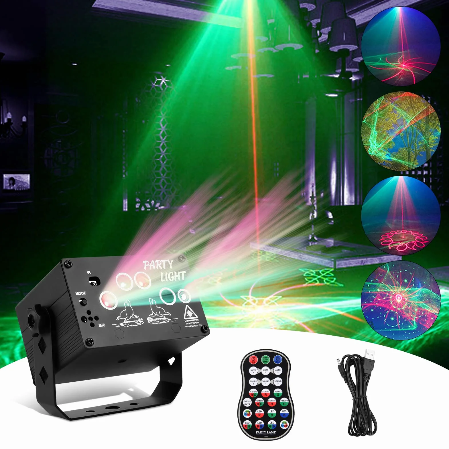 Uraqt Dyskoteka Światło, Światła Stroboskopowe Disco z Pilotem i Kablem USB, Party Disco Lights z 60 Różnymi Wzorami dla Efektów Scenicznych Party Birthday Karaoke