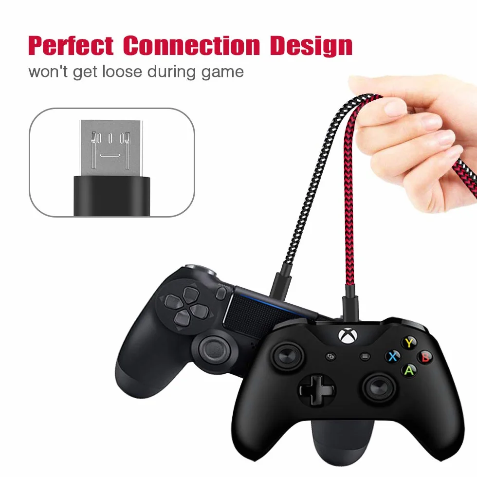 amLifestyle zestaw 2 nylonowych kabli do ładowania PS4, kabel micro USB, kabel do ładowania micro USB, kabel kontrolera, kabel USB do Microsoft Xbox One/One S, kontroler PS4