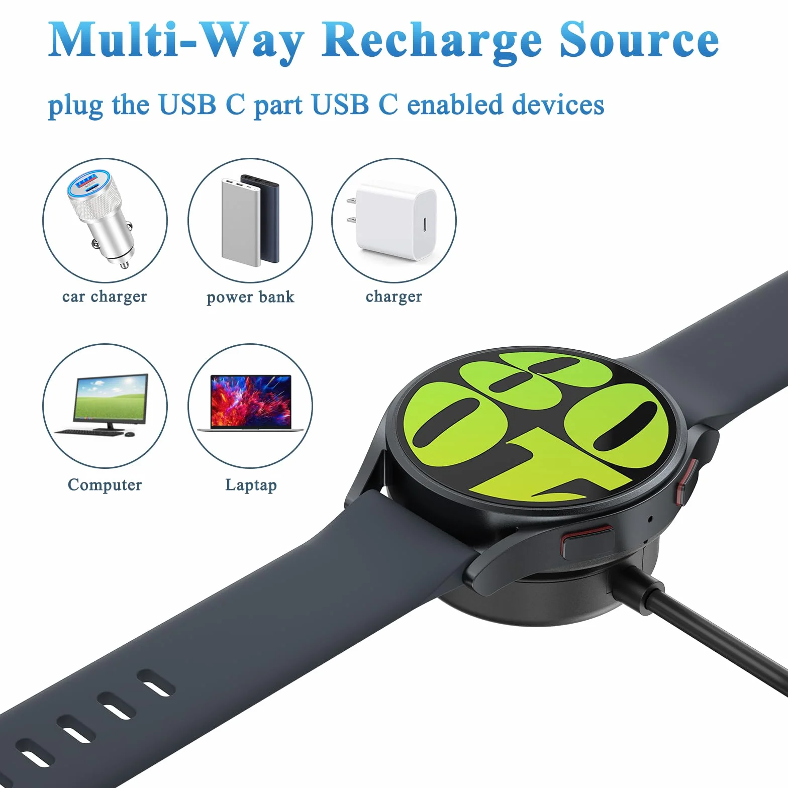 Oumida Kabel do ładowania Samsung Galaxy Watch 3/4/5/6/7/Active/FE/Ultra, ładowarka USB, kabel do ładowania do Samsung Watch 4/3/5/6/7/FE/Ultra/Active (USBC-czarny1)