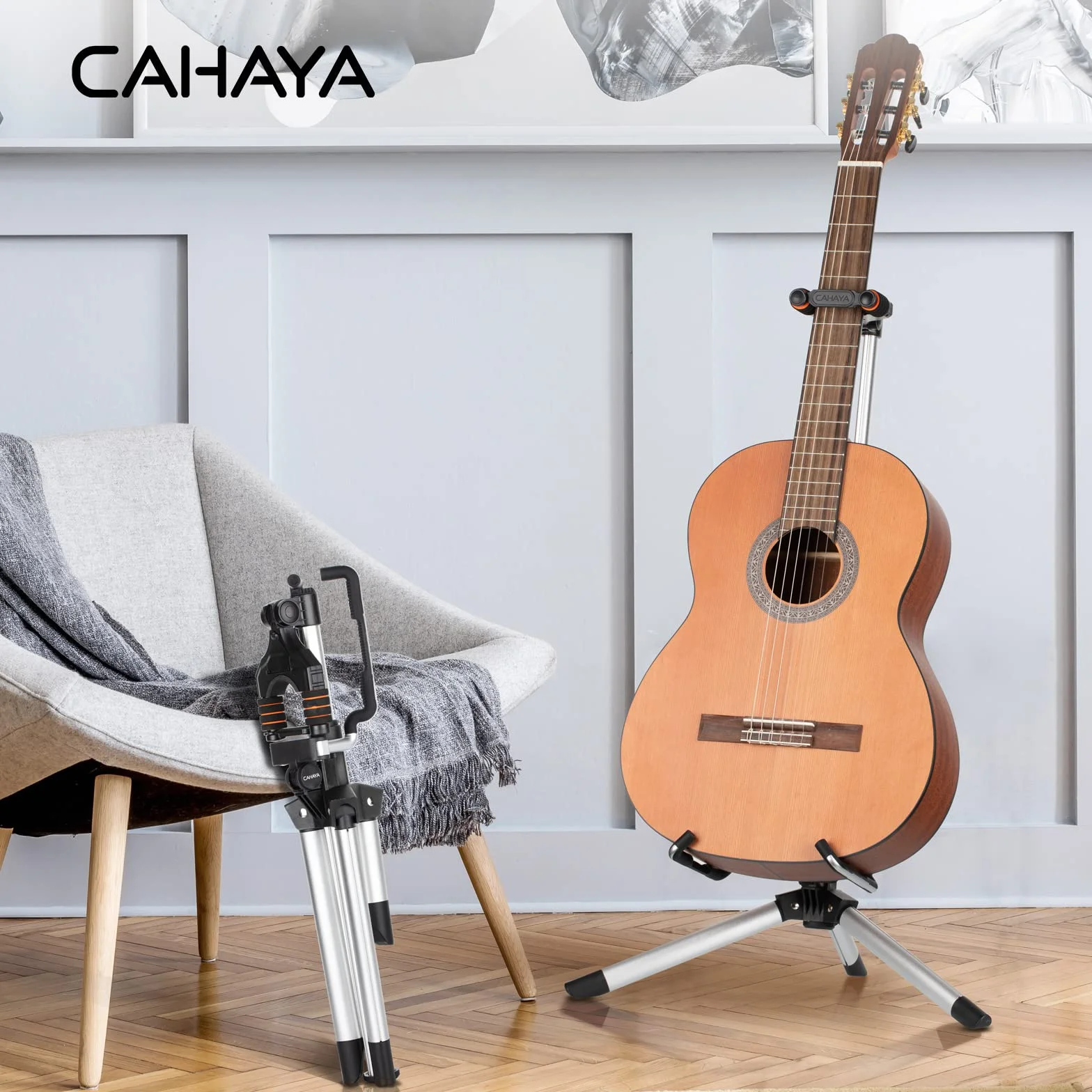 CAHAYA Stojak na gitarę, aluminiowy, regulowany, wielofunkcyjny stojak na gitarę, stabilny i łatwy do przenoszenia, odpowiedni do akustycznych gitar basowych CY0264