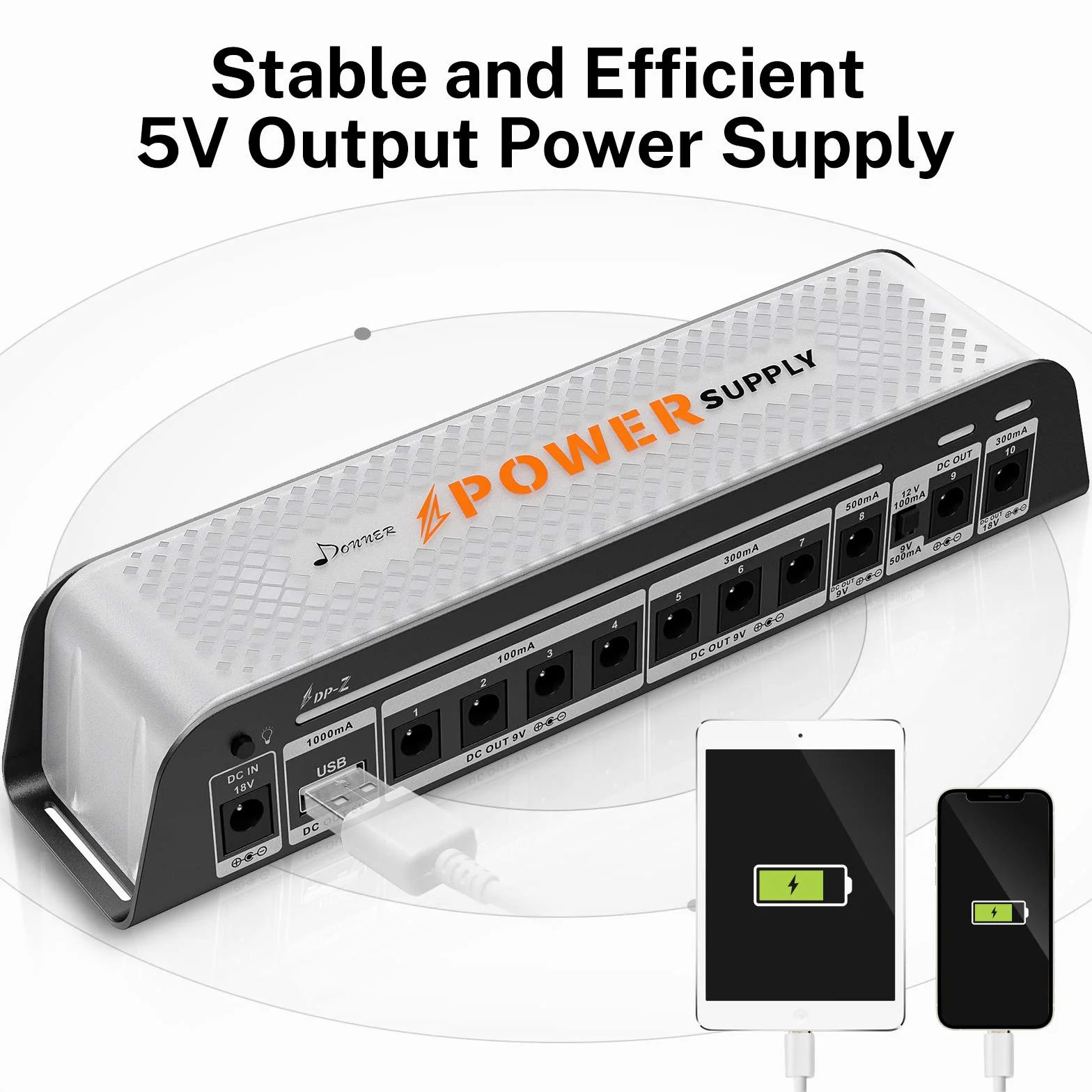 Donner DP-Z 9 V pedał gitarowy zasilacz 10 izolowanych wyjść DC ze złączem USB do 9 V/12 V/18 V pedał efektów DC 18 V wejście 2000 m