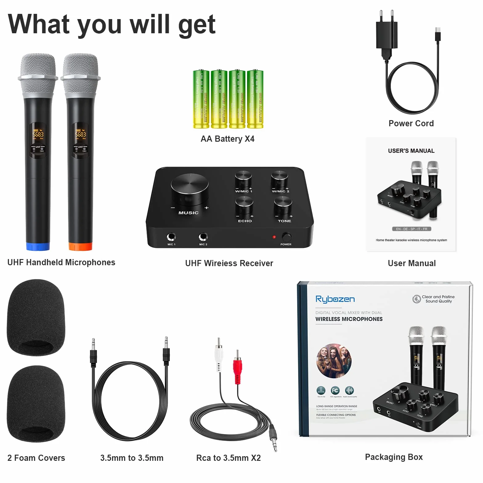 Rybozen Mini przenośny odtwarzacz karaoke, bezprzewodowy mikrofon do karaoke, odtwarzacz Bluetooth, odtwarzacz Mini Home KTV, kompatybilny z telefonami i smartfonami z systemem Android i innymi