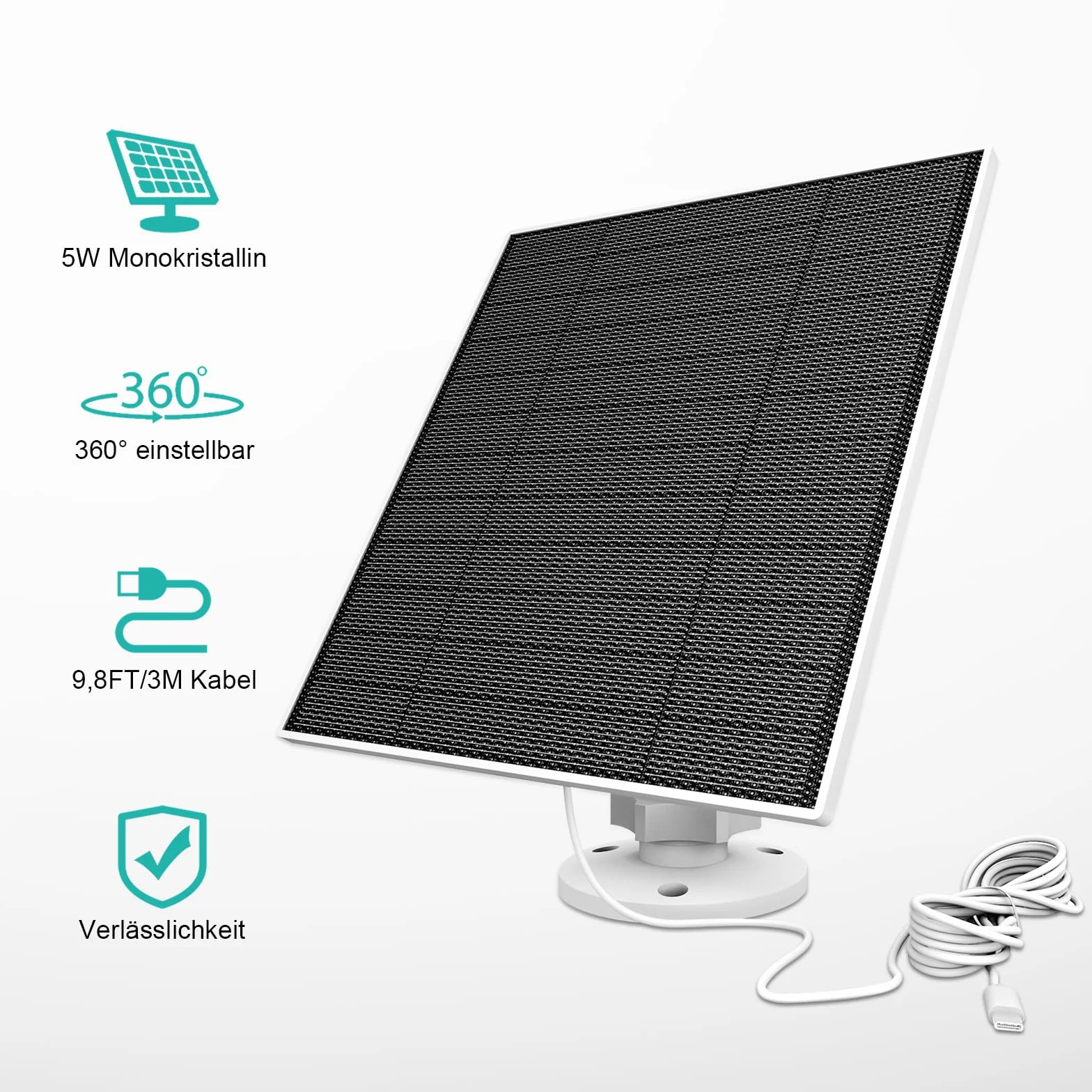 Panel słoneczny do kamery Eufy, ładowarka słoneczna 5 W kompatybilna z Eufycam 3/3C/2/2 Pro/2C/2C Pro/E/E/E20/E40/L20/L40, z portem USB C, adapter Micro USB, wodoodporny IP65