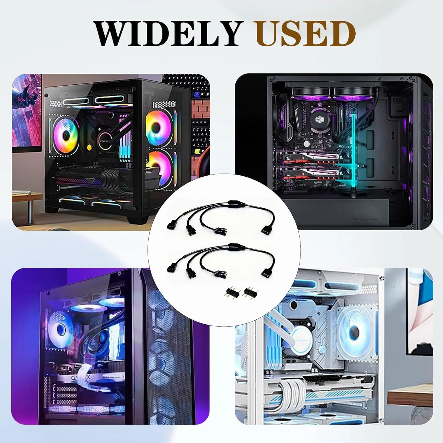 RUNCCI-YUN 2 sztuki, 1 do 3 ARGB przedłużacz ARGB 5 V, 3 piny, żeński do JST SM 3-pinowy męski, ARGB przedłużacz wentylatora RGB, paski LED (czarny)
