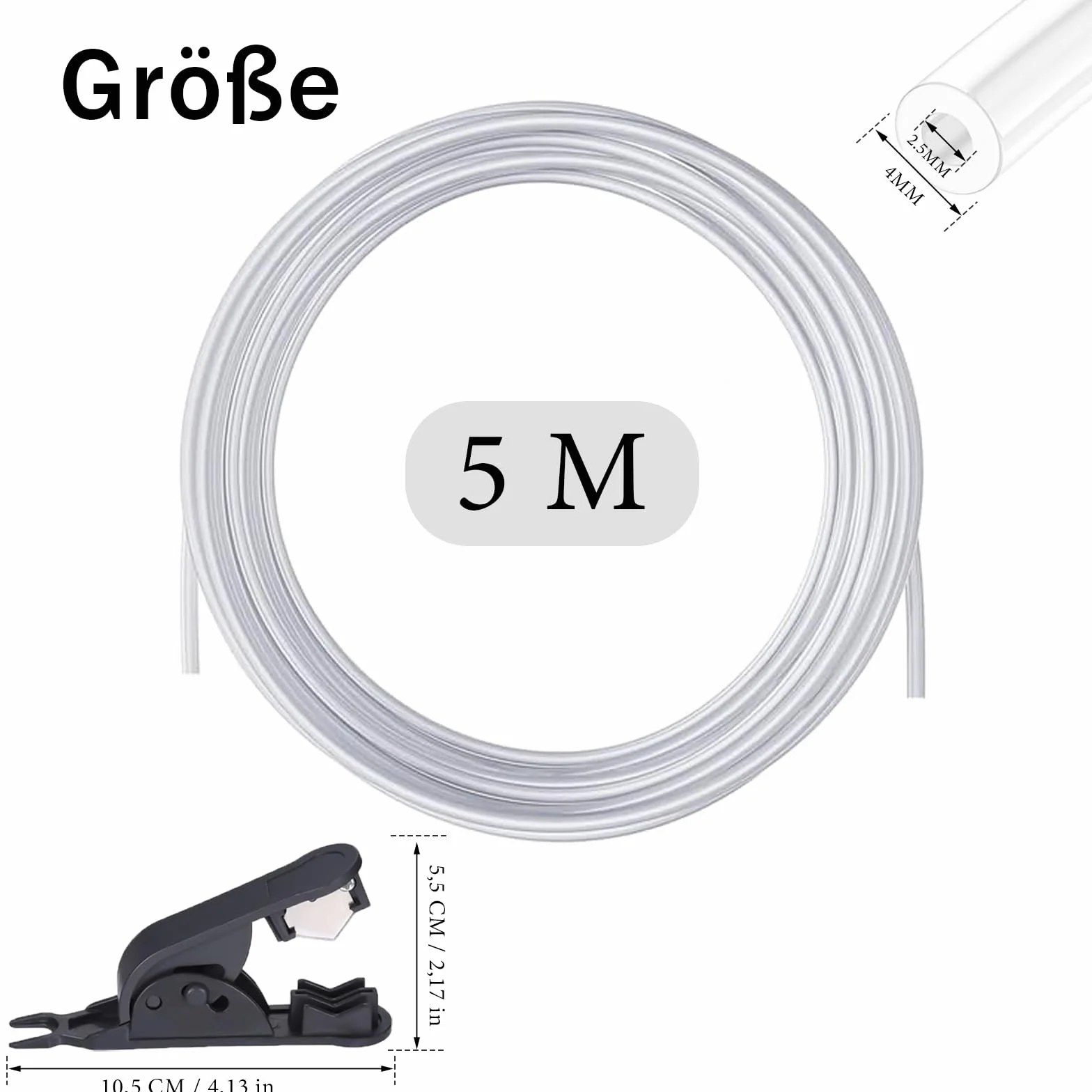 Wąż PTFE 5M z nożyczkami, wąż PTFE 2,5mm x 4mm do drukarki 3D, kompatybilny z Bambu Lab A1, A1 Mini, P1P, P1S, X1C, do 1,75mm drutów do drukarek 3D, przezroczysty