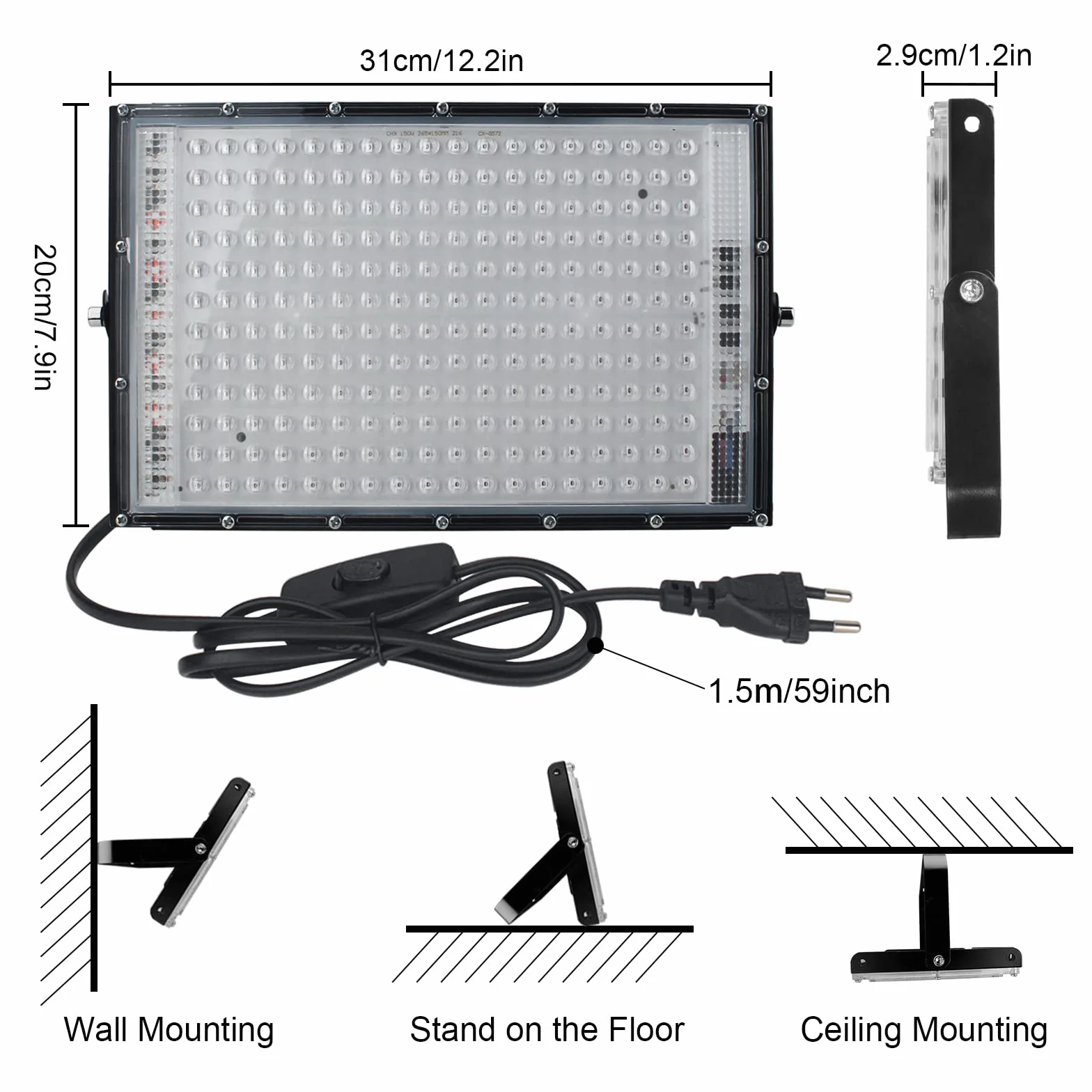 2PCS Reflektor LED z czarnym światłem 150 W, reflektor UV z przełącznikiem, 395-400 nm, wodoszczelność IP65, reflektor na imprezę, do baru, Halloween, akwarium, neonowe kolory, fluorescencyjne efekty