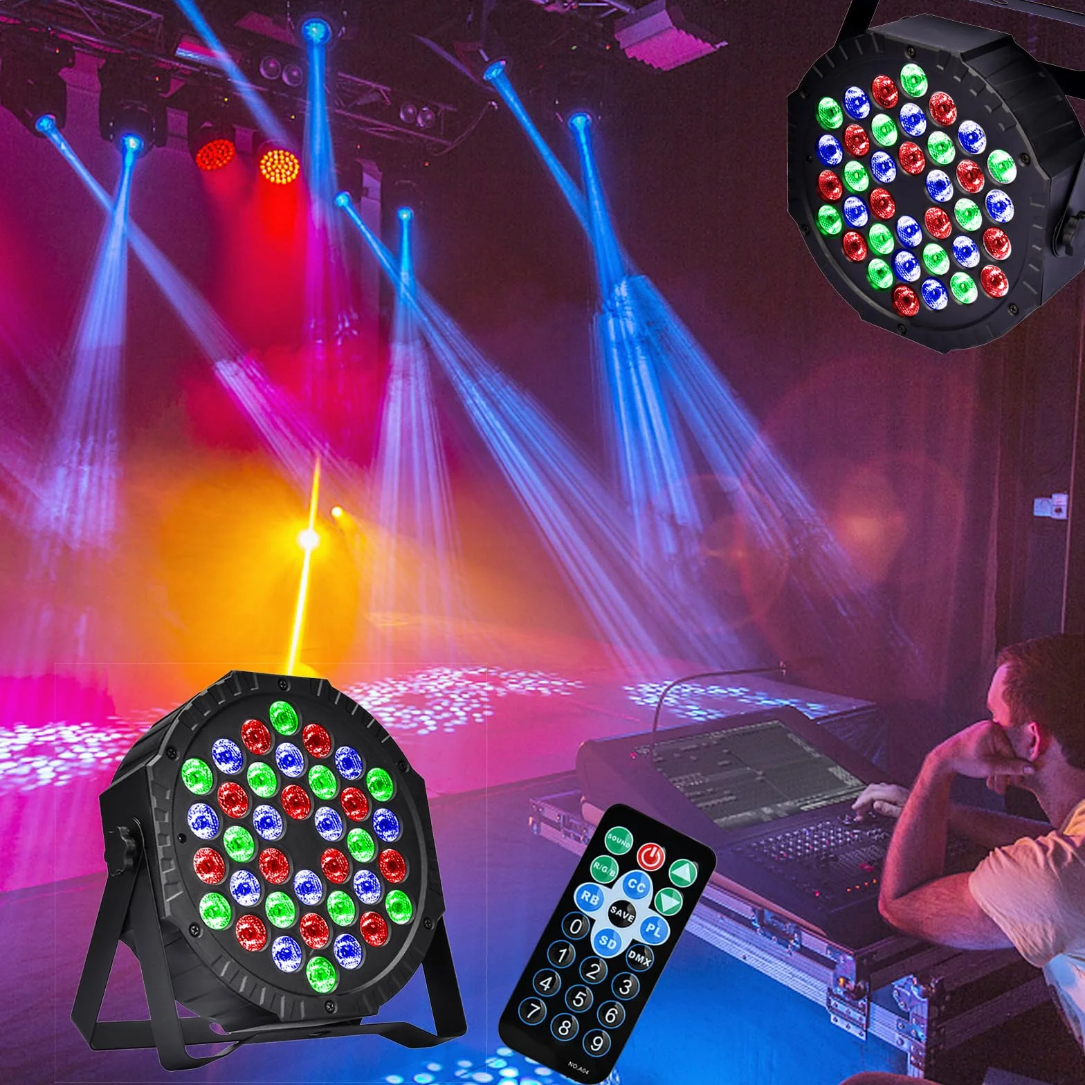 Reflektor LED Par 36 LED oświetlenie sceniczne RGB oświetlenie imprezowe z pilotem zdalnego sterowania LED, dyskoteka, pokaz świetlny, do baru, na imprezę, wesele, Halloween, Boże Narodzenie (1