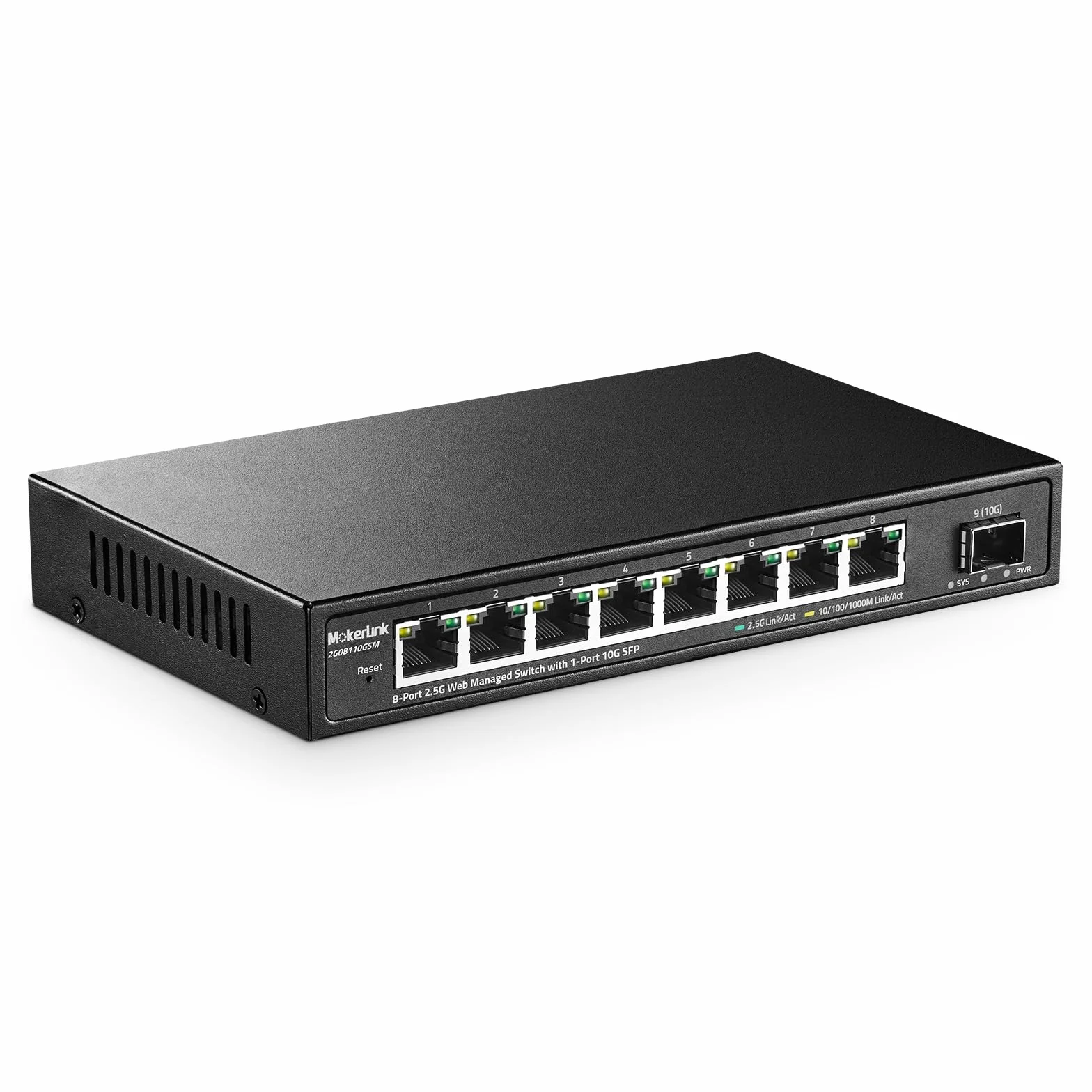mokerlink 8 portów 2,5G Manged Ethernet Switch z 10G SFP, 8 portów 2,5G Base-T kompatybilnych z 10/100/1000 Mb/s, zarządzany przełącznik sieciowy bez wentylatora przez metalowy sieć