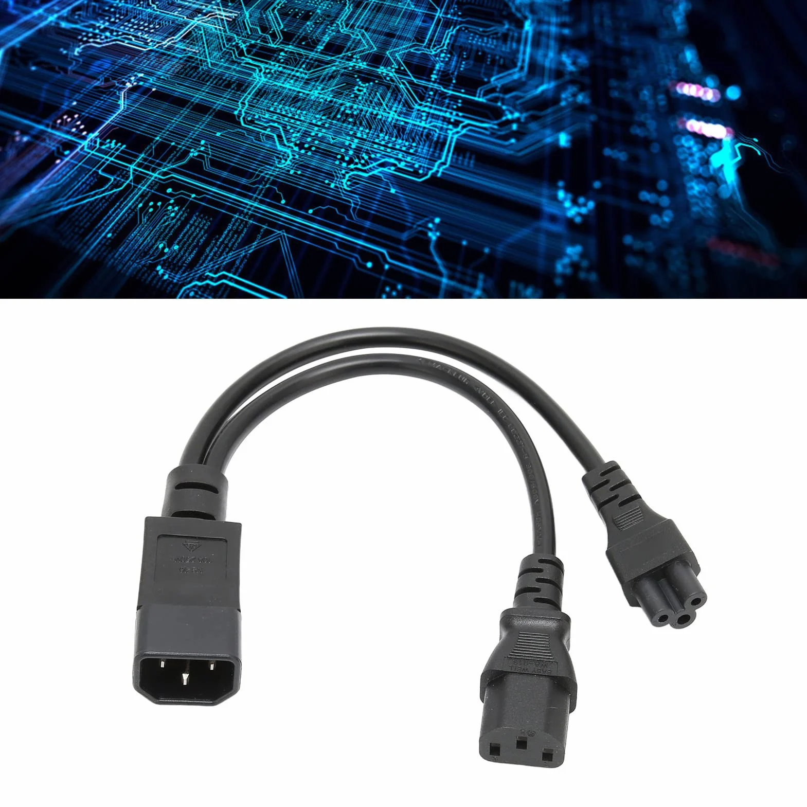 Kabel żeński IEC 320 C14 do C5 i C13, Przewód z Wtyczką Rozgałęźnika 1 Ft Y, Pojedynczy Kabel Zasilający C14 Męski C14 na C13 i C5 10 A 250 V, Ognioodporny, Odporny na Wysoką Temperaturę