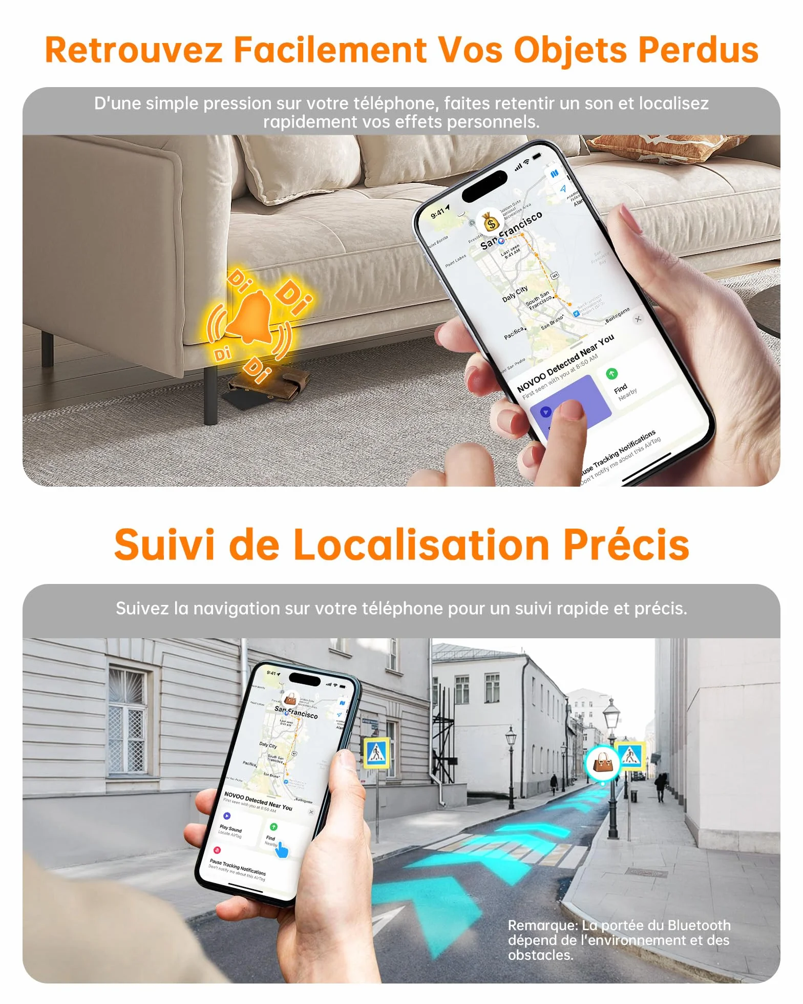 NOVOO Lokalizacja przedmiotów Air Tag 1,6 mm, smukły 6 lat, kompatybilny z aplikacją (tylko iOS), Bluetooth Tracker do portfela, etykiety bagażowej, paszport-BK