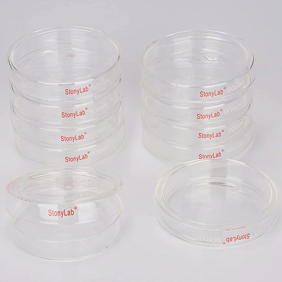 stonylab 10 szt. szklanych naczyń Petri, 90 x 20 mm, autoklawowalne naczynia ze szkła borokrzemowego do hodowli komórek naczynia Petri z przezroczystą pokrywką do laboratorium