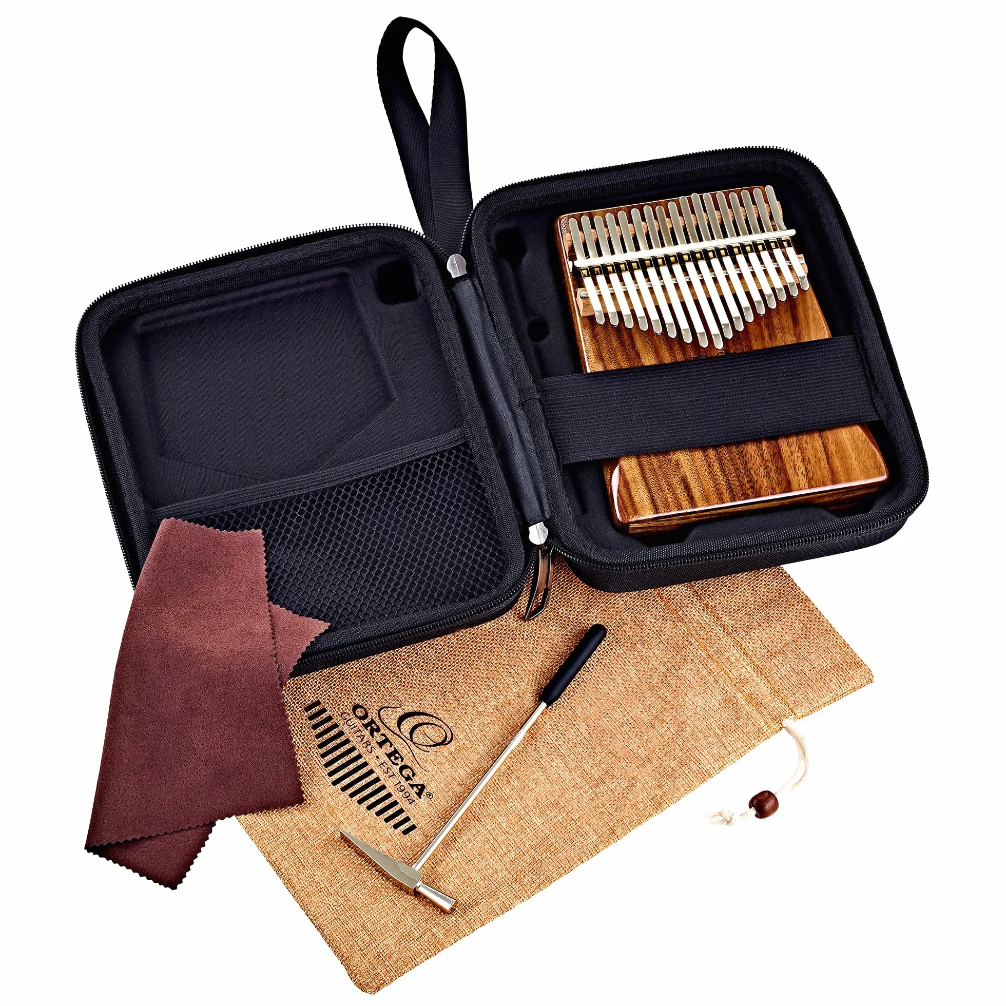 Ortega Kalimba C-Dur 17 kluczy akustyczny fortepian na kciuk seria Lizard z etui Deluxe