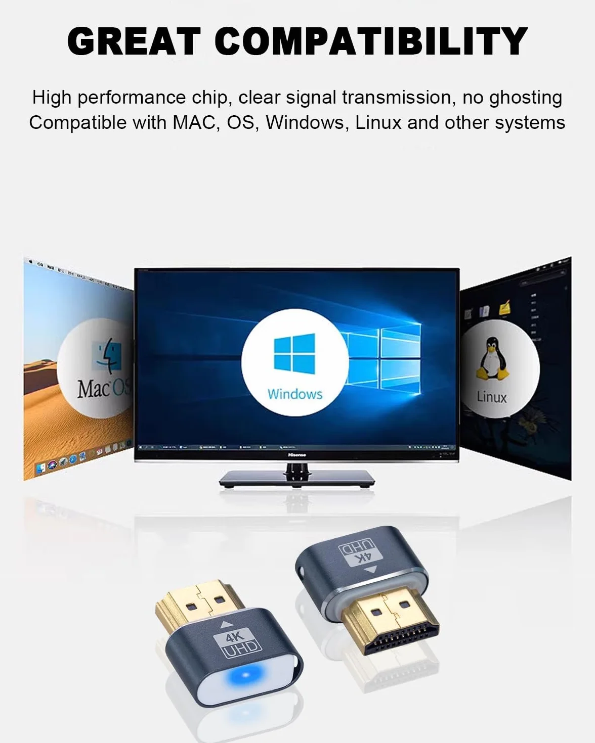 Duttek Wtyk HDMI 4K – emulator wyświetlacza wirtualnego monitora, adapter wyświetlacza bez głowy do systemu Windows Mac OSX Linux, obsługuje do 4K przy 60 Hz (z lampką kontrolną, 1 opakowanie)