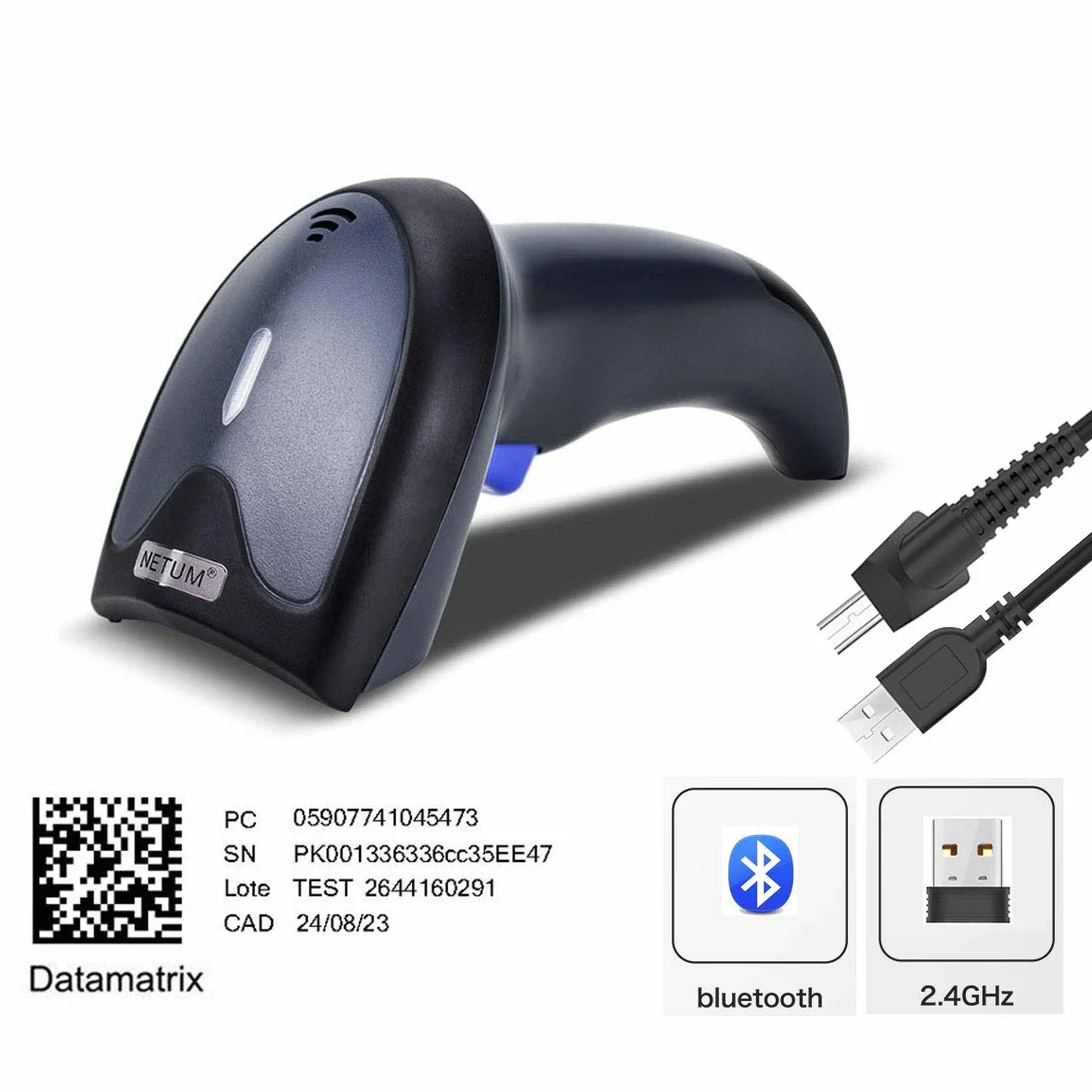NETUM Skaner kodów kreskowych Bluetooth 2D 3 w 1 (2,4 G bezprzewodowy i Bluetooth i USB) czytnik kodów kreskowych skanowanie QR PDF417 DataMatrix Maxicode do telefonu komórkowego Android iOS PC komputer W8-X