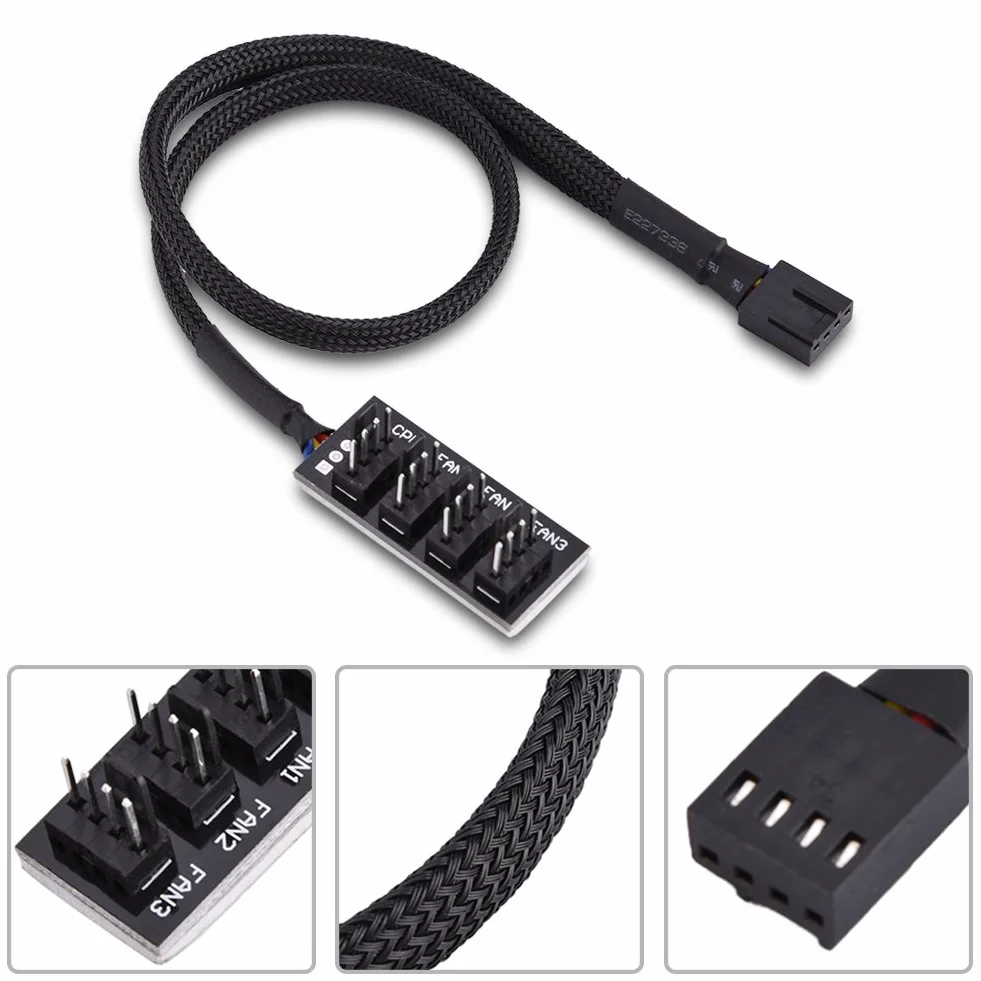4-pinowy rozgałęźnik wentylatora PC - męski PWM Fan Hub kabel zasilający do wentylatora PC Cooling 38 cm Złącze wielofunkcyjny kabel przedłużający wentylatora 4-pinowy / 3-pinowy