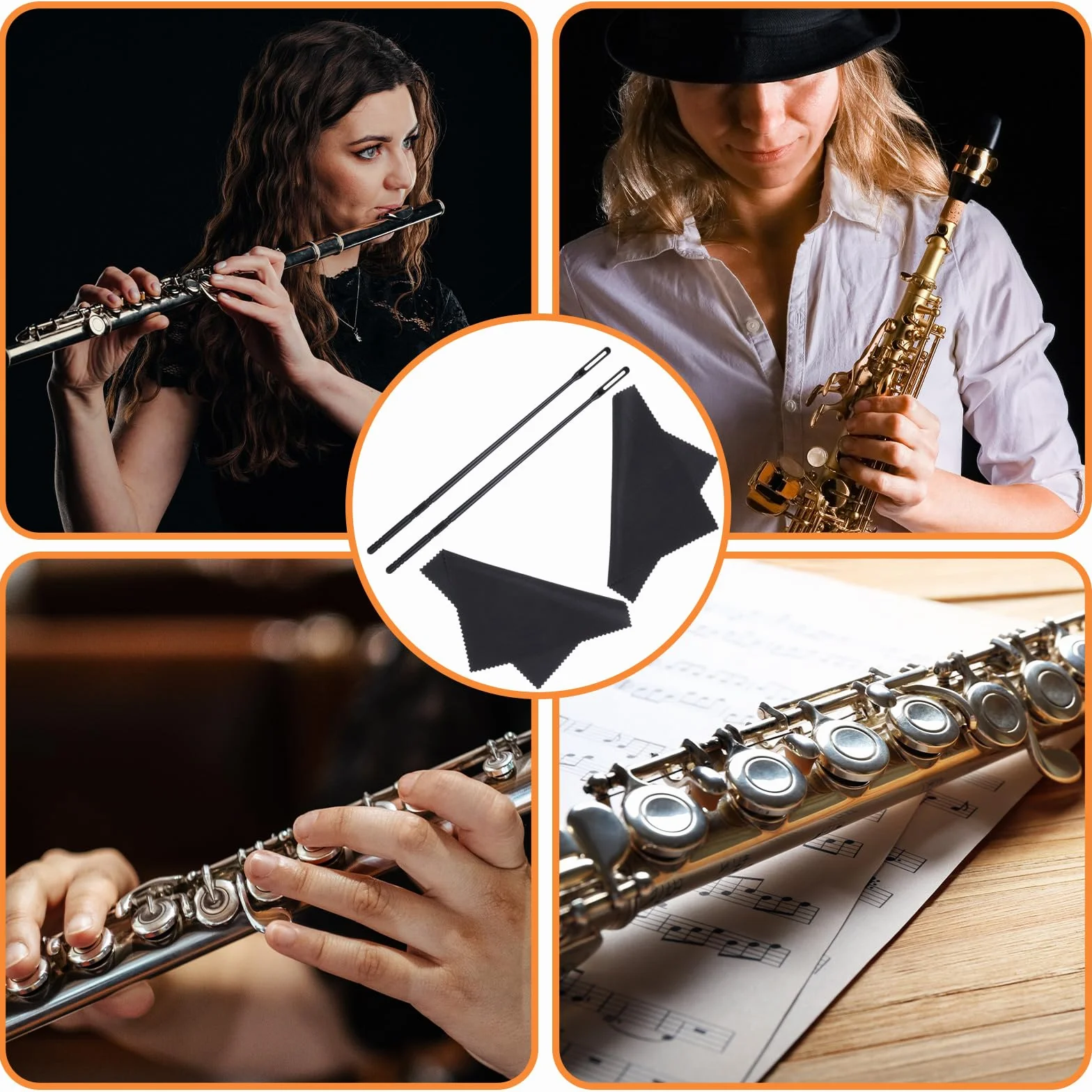 Yuanchu Zestaw do czyszczenia fletu, 2 prętyczyścić fletów i 2 szt. ściereczki do czyszczenia i polerowania instrumentów muzycznych