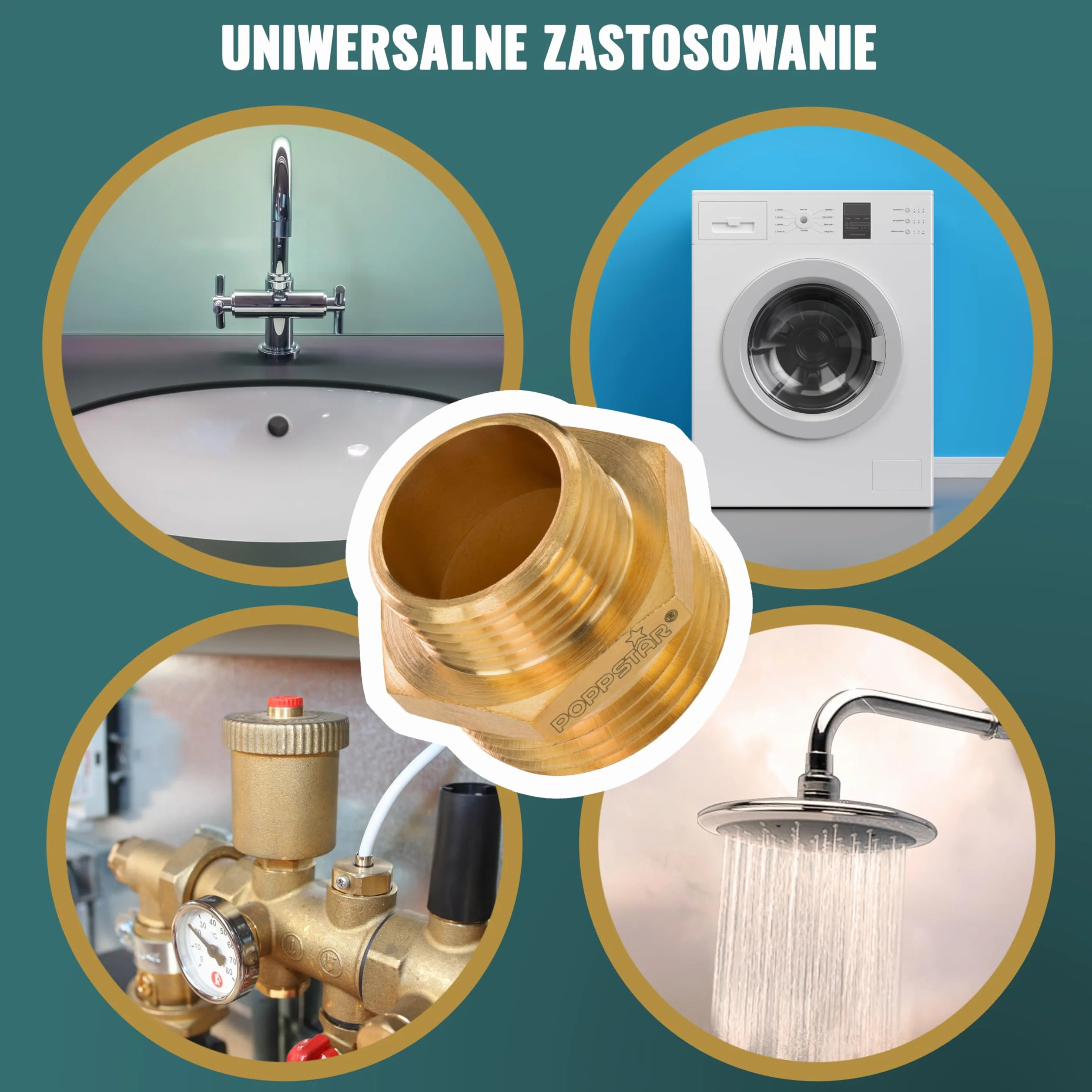 Poppstar mosiężne złącze redukcyjne, gwint zewnętrzny 1 cal na 3/4 cala, sześciokątne, 1 sztuka