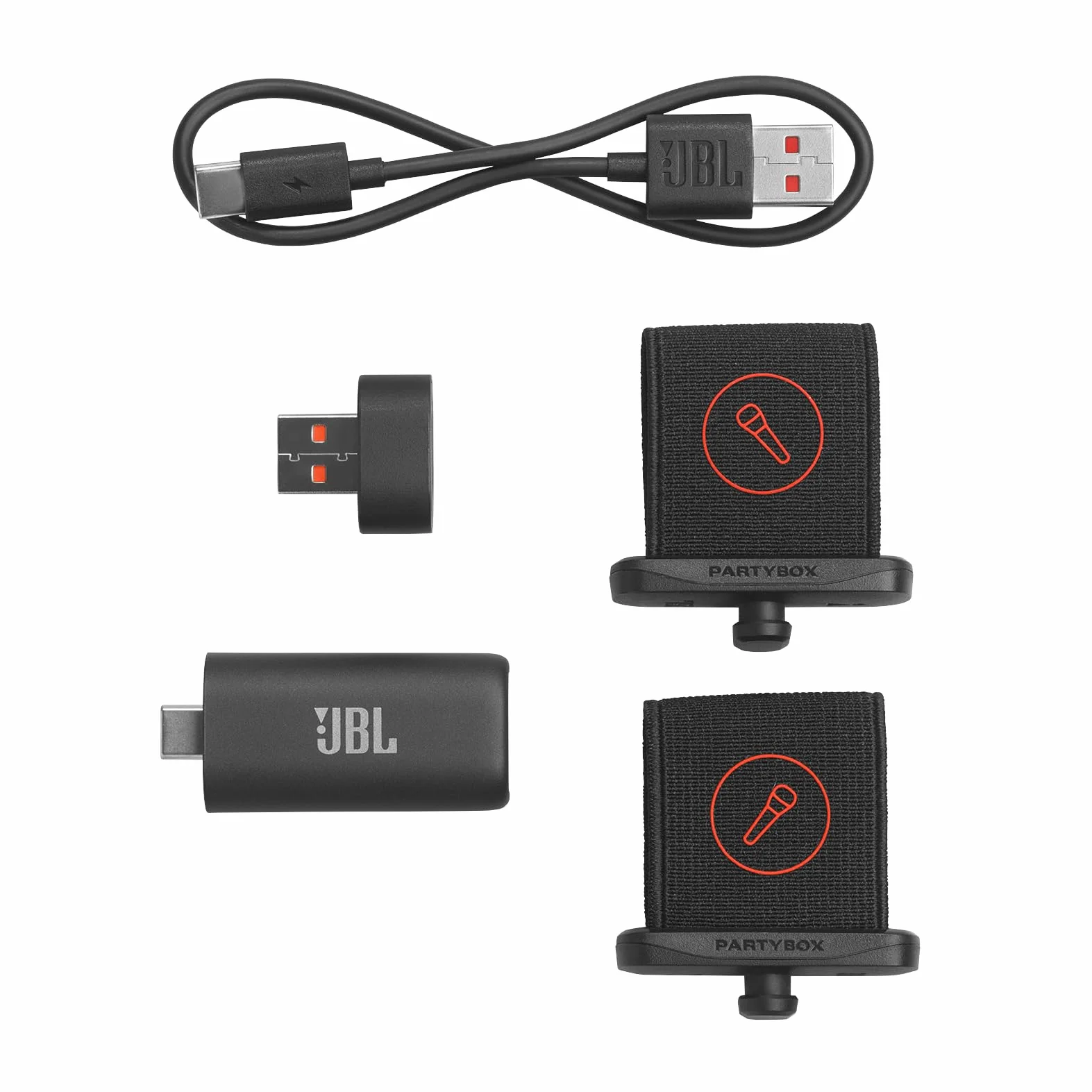 JBL EasySing Mics, 2 bezprzewodowe mikrofony karaoke z AI z usuwaniem wokalu w czasie rzeczywistym oraz donglem PartyBox USB-C, czarny