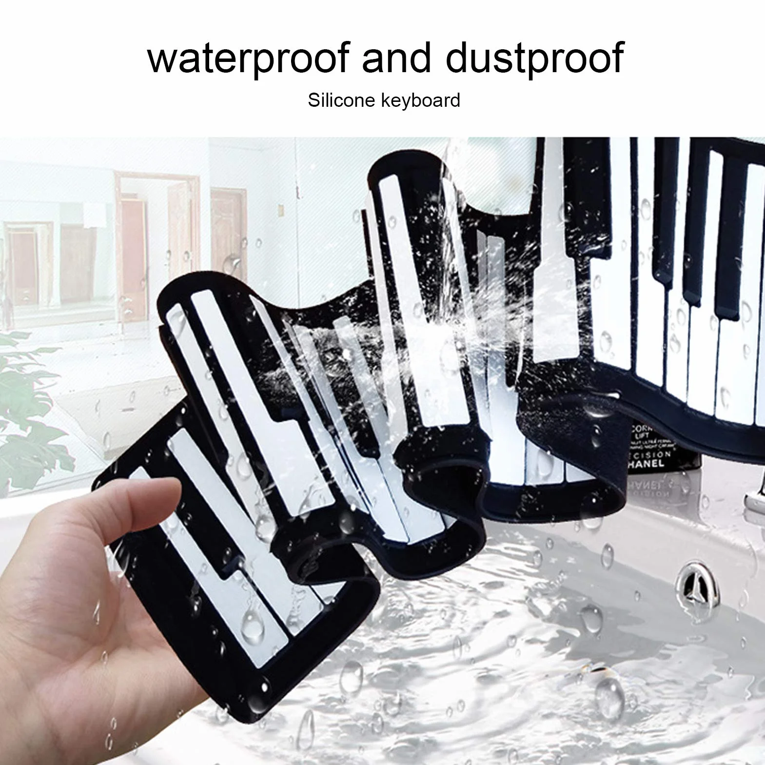 49 Key Hand-Rolled Piano Tragbare wiederaufladbare flexible elektronische Roll-Up-Tastatur mit Klavieraufklebern