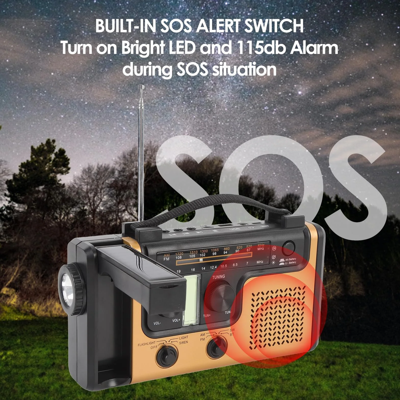 AM FM Solar Radio Radio, Bluetooth 5.0 Ręcznie Przenośne Radio z latarką, Alarm SOS, ładowarka do Telefonu Komórkowego, Małe Radia Pogodowe na Kemping, Awaryjne