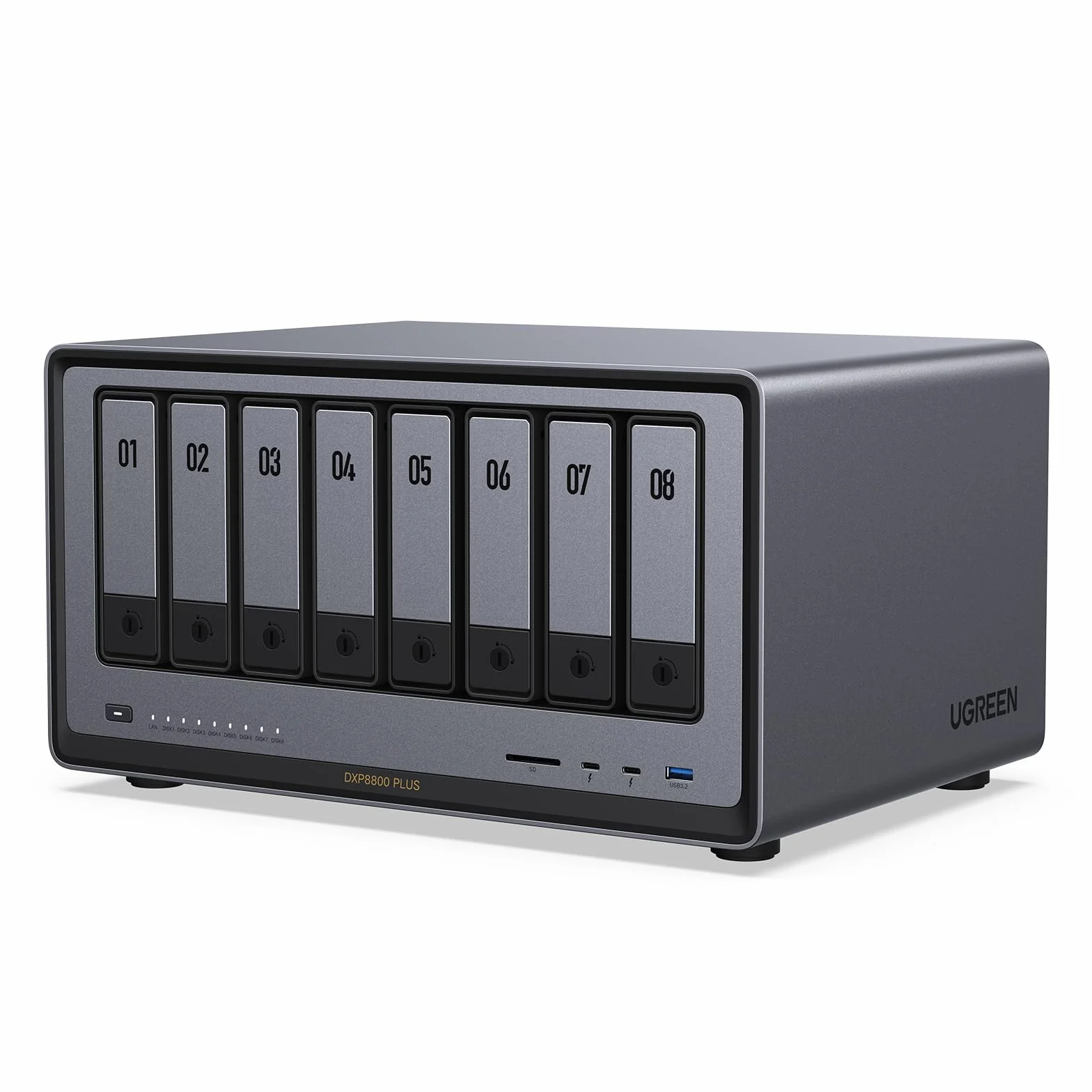 UGREEN NASync DXP8800 Plus 8-bayowy NAS biurkowy procesor Intel i5 1235U 10 rdzeni 8 GB RAM DDR5 SSD 128 GB 2 porty 10 GbE 2 sloty M.2 NVMe HDMI 8K 2 porty TBT4 NAS bez dysków