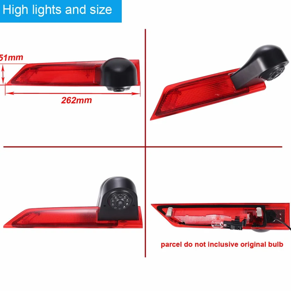 Lampa hamowania HD, kamera cofania z lusterkiem, 7 cali, ekran dotykowy, monitor, transporter, wodoszczelna widoczność w nocy, kamera cofania samochodu, zamiennik do Ford Transit Custom 2012-2016