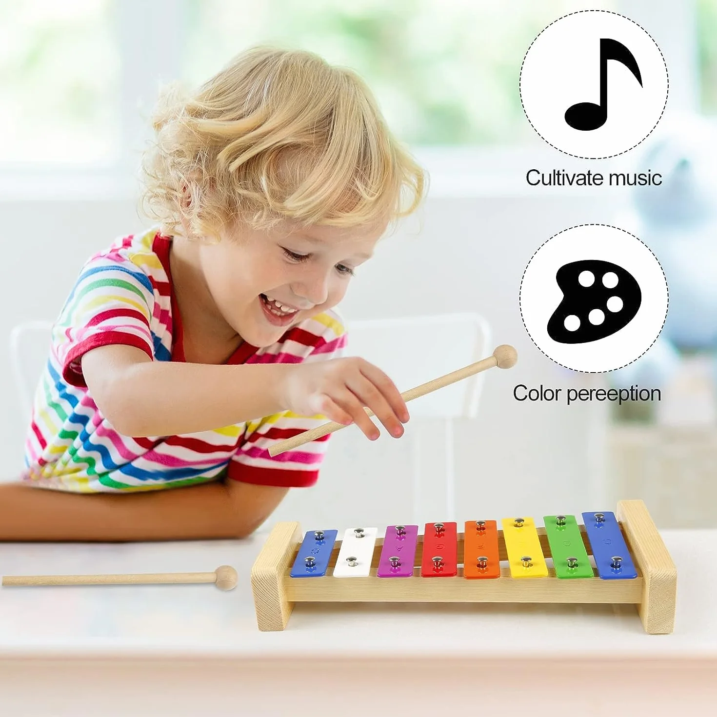 Ksylofon Drewniany dla Dzieci i Dorosłych z 2 Pałeczkami, Instrument Muzyczny