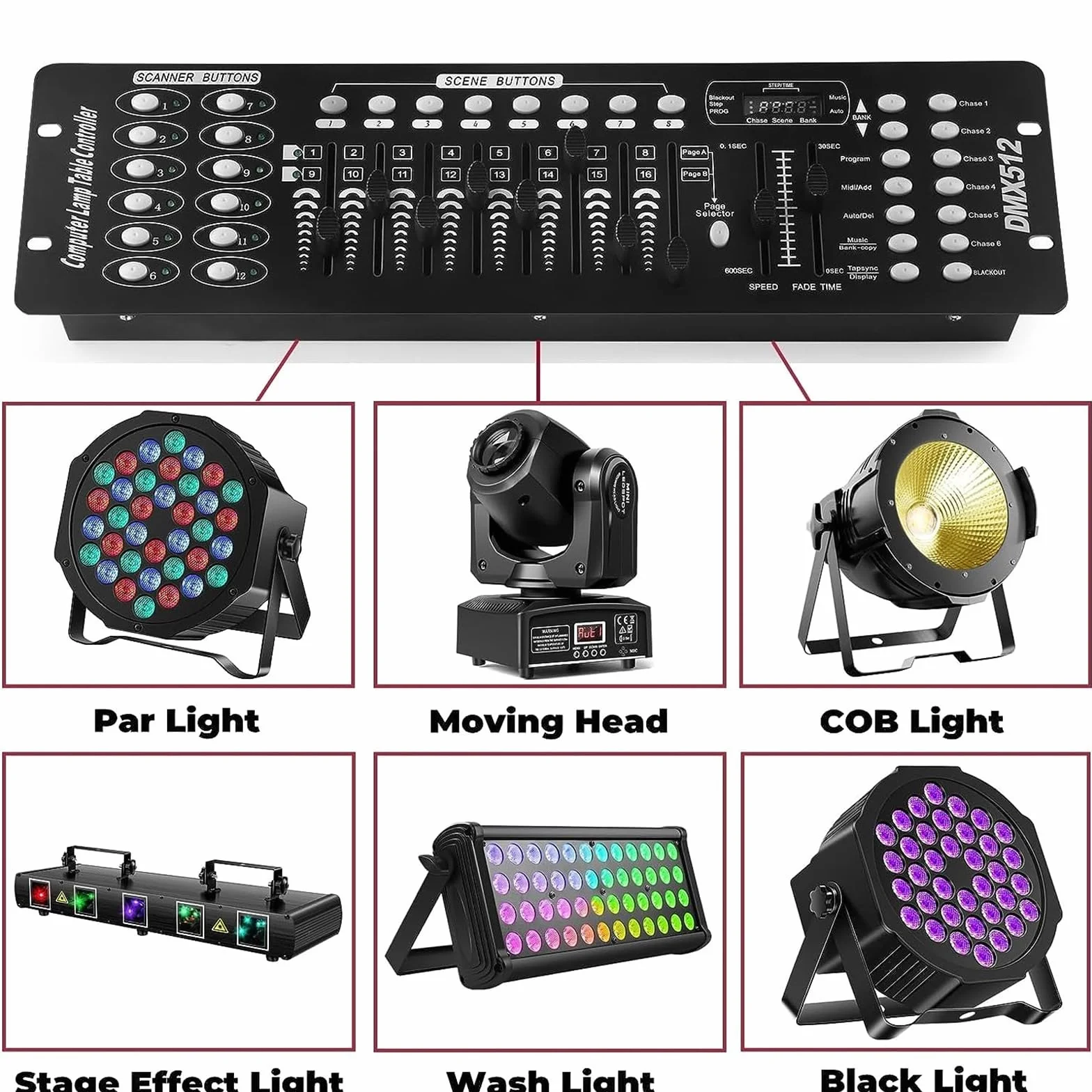 UKing DMX Controller, 192 kanały DMX512, kontroler, konsola, 240 scen, do mini kontrolera DMX, pulpitu świetlnego, na imprezę, DJ, dyskotekę, ruchoma głowicę świetlną, lampę, wyposażenie operatora